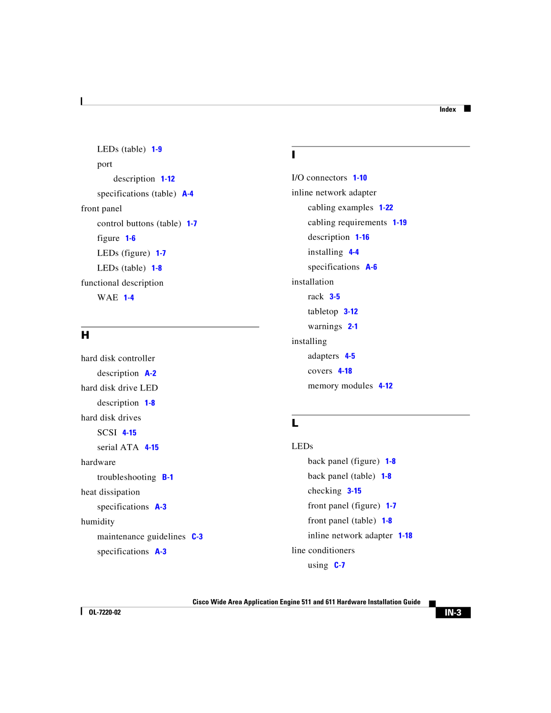 Cisco Systems 611 manual IN-3 