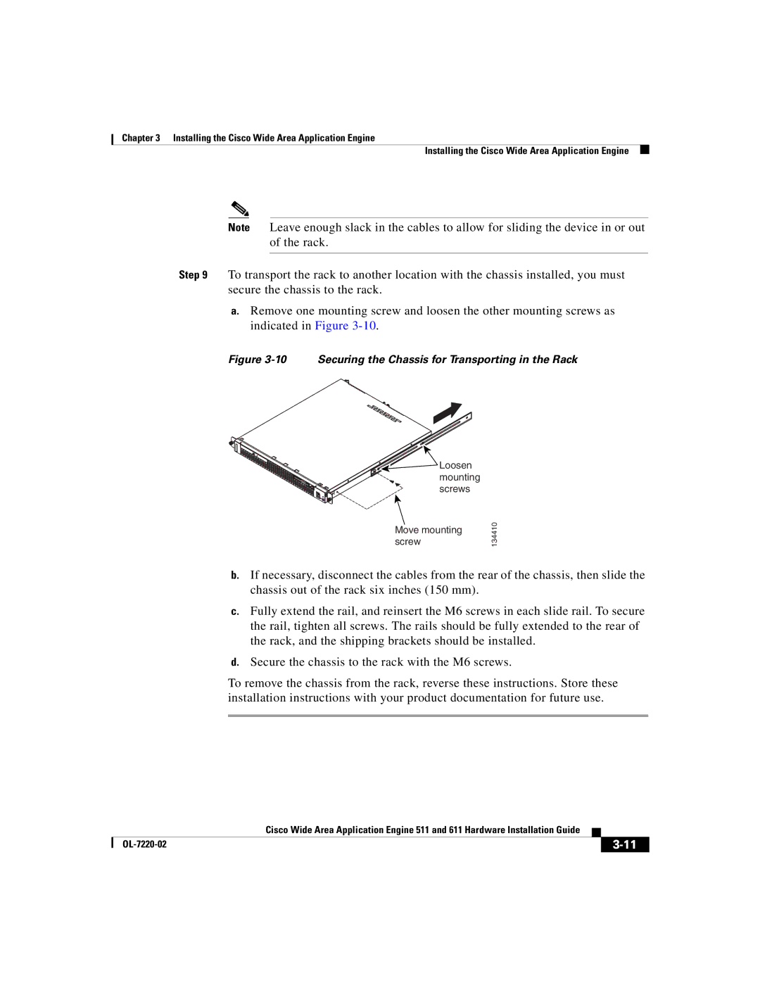 Cisco Systems 611 manual Securing the Chassis for Transporting in the Rack 