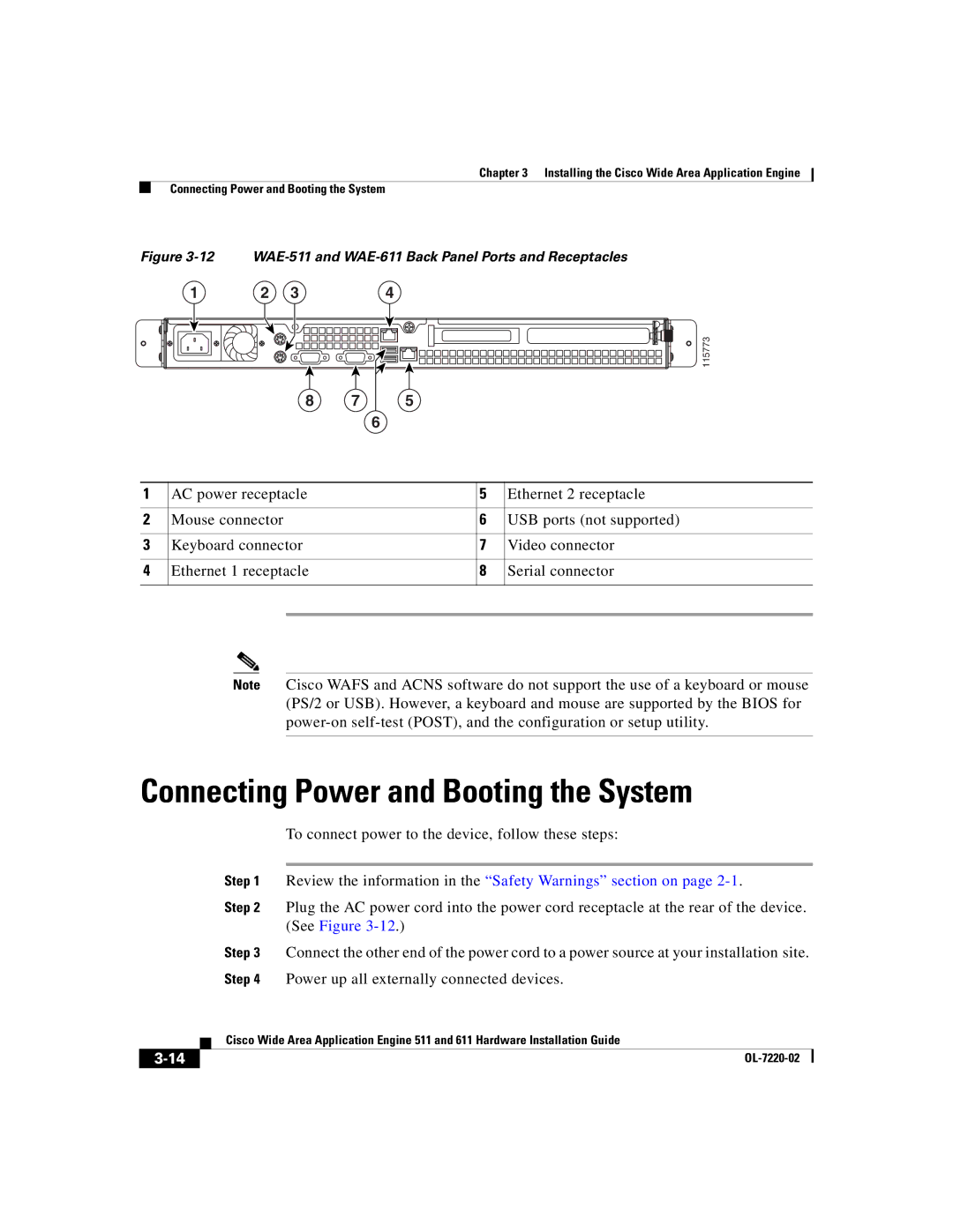 Cisco Systems 611 manual Connecting Power and Booting the System, Review the information in the Safety Warnings section on 