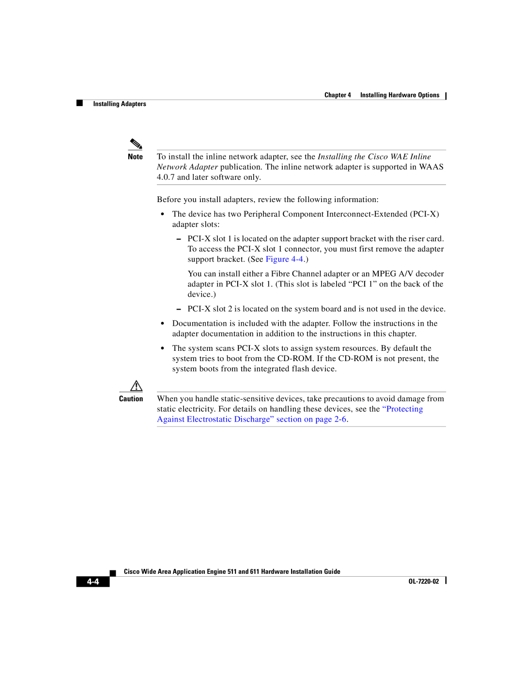 Cisco Systems 611 manual Installing Hardware Options Installing Adapters 