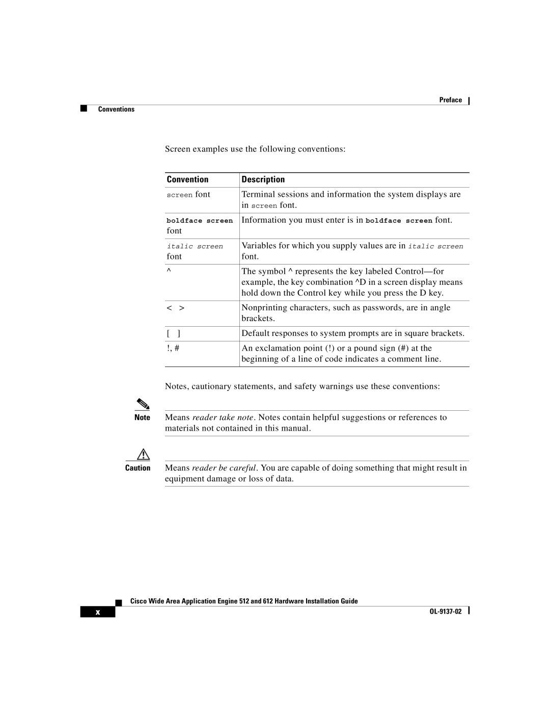 Cisco Systems 612, 512 manual Screen examples use the following conventions 