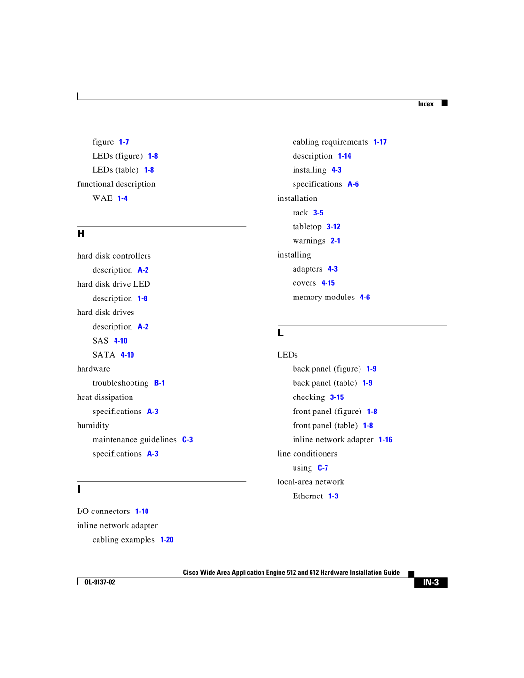 Cisco Systems 512, 612 manual IN-3 