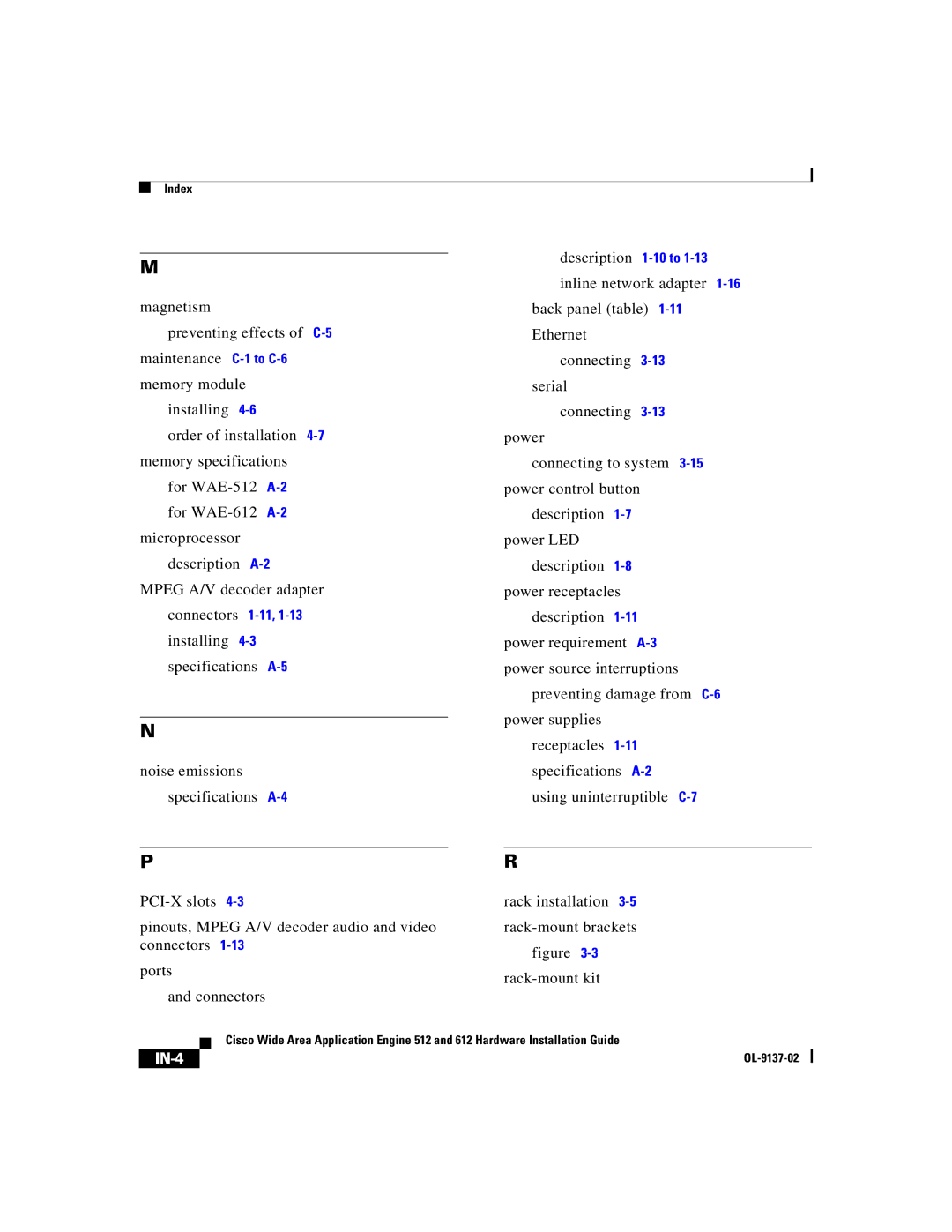 Cisco Systems 612, 512 manual IN-4 