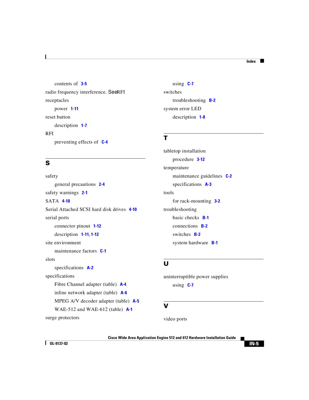 Cisco Systems 512, 612 manual Rfi, IN-5 