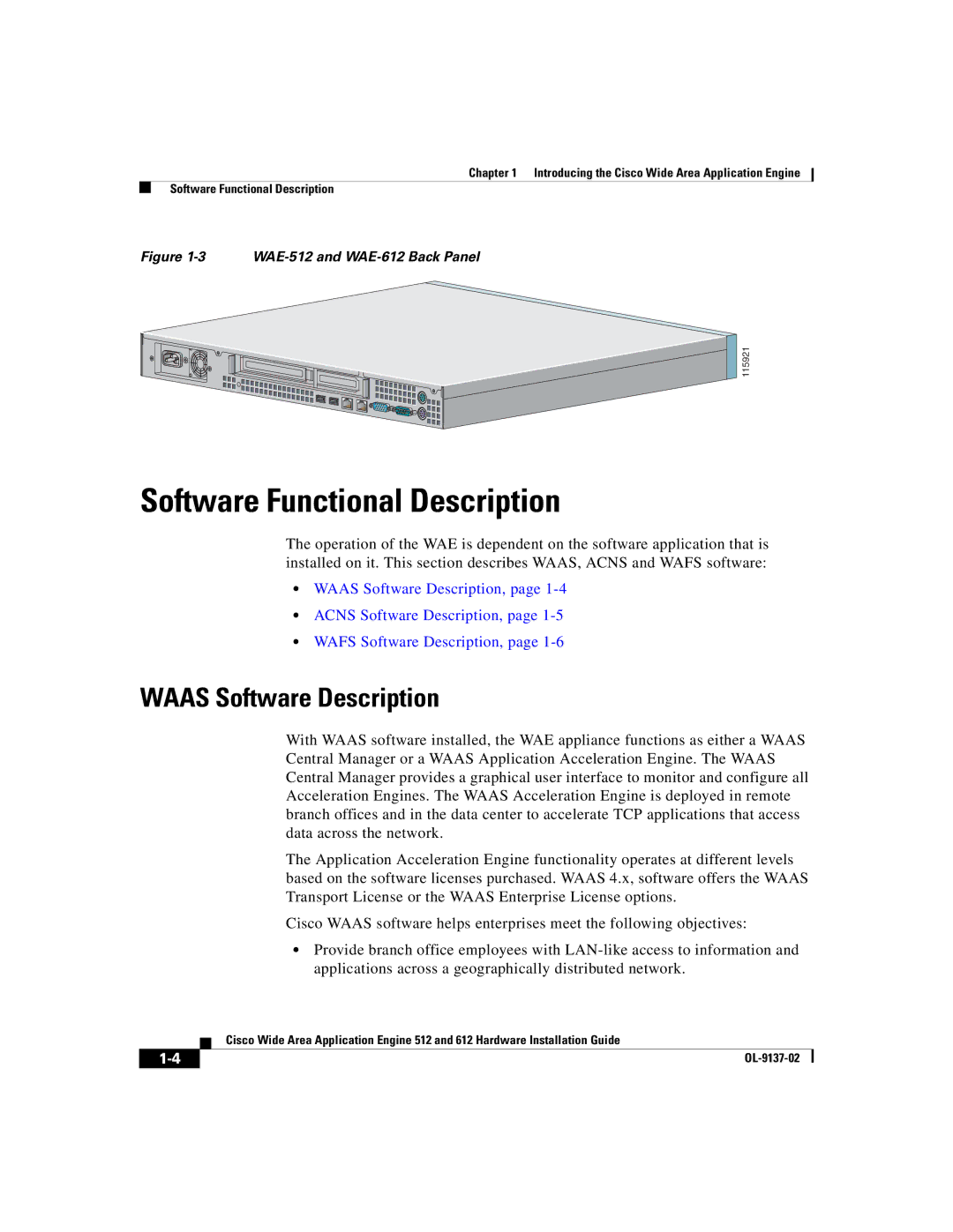 Cisco Systems 612, 512 manual Software Functional Description, Waas Software Description 