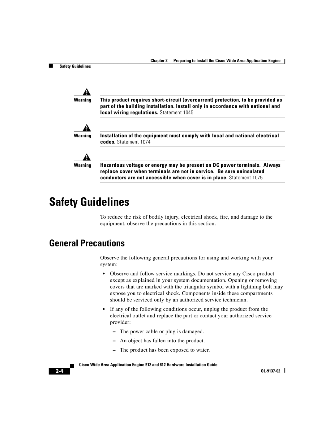 Cisco Systems 612, 512 manual Safety Guidelines, General Precautions 