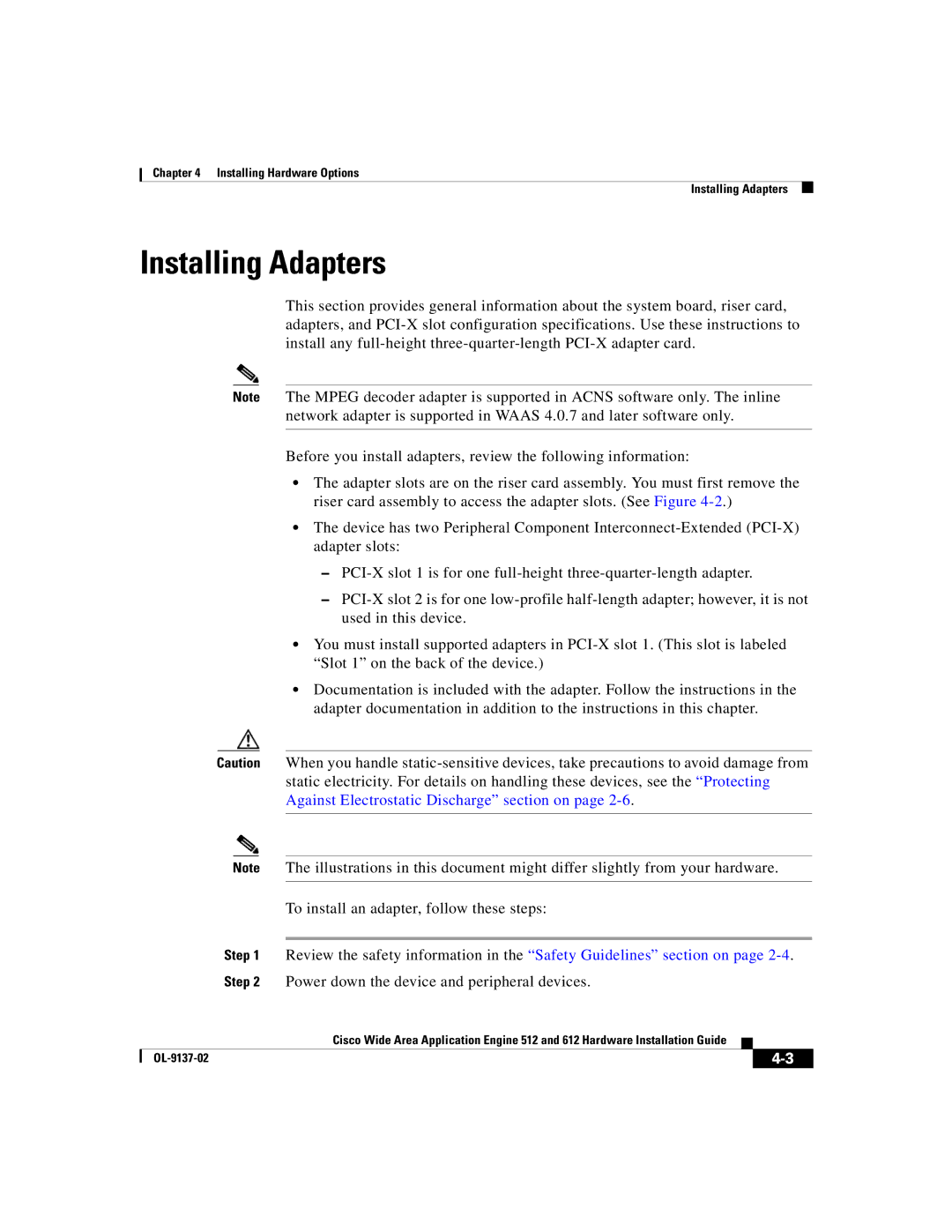 Cisco Systems 512, 612 manual Installing Adapters 