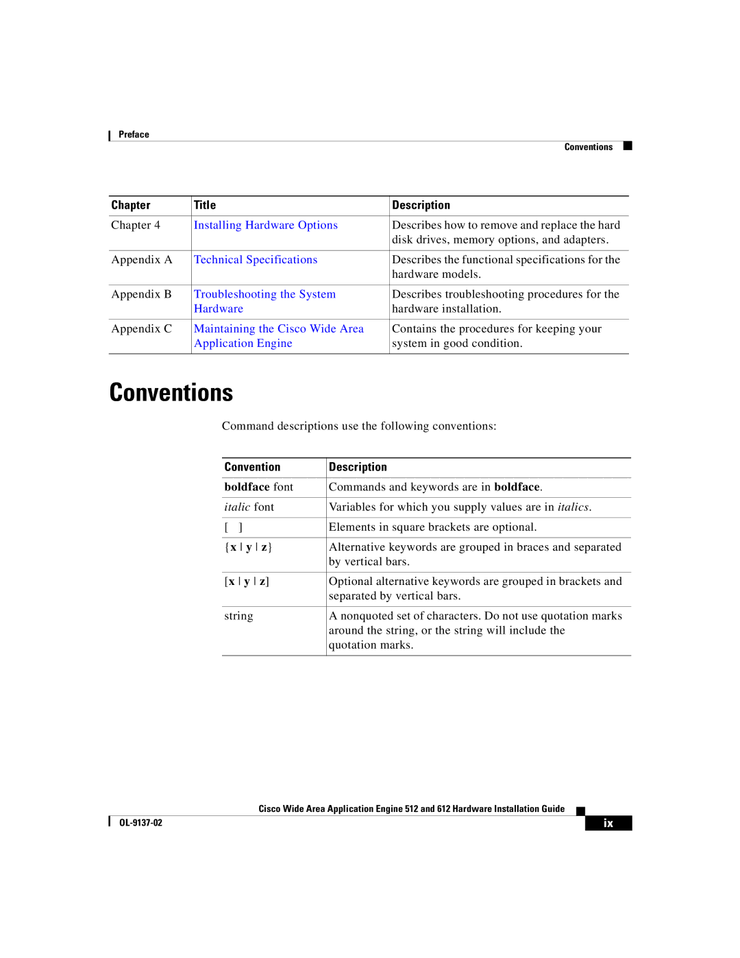 Cisco Systems 512, 612 manual Conventions, Installing Hardware Options 