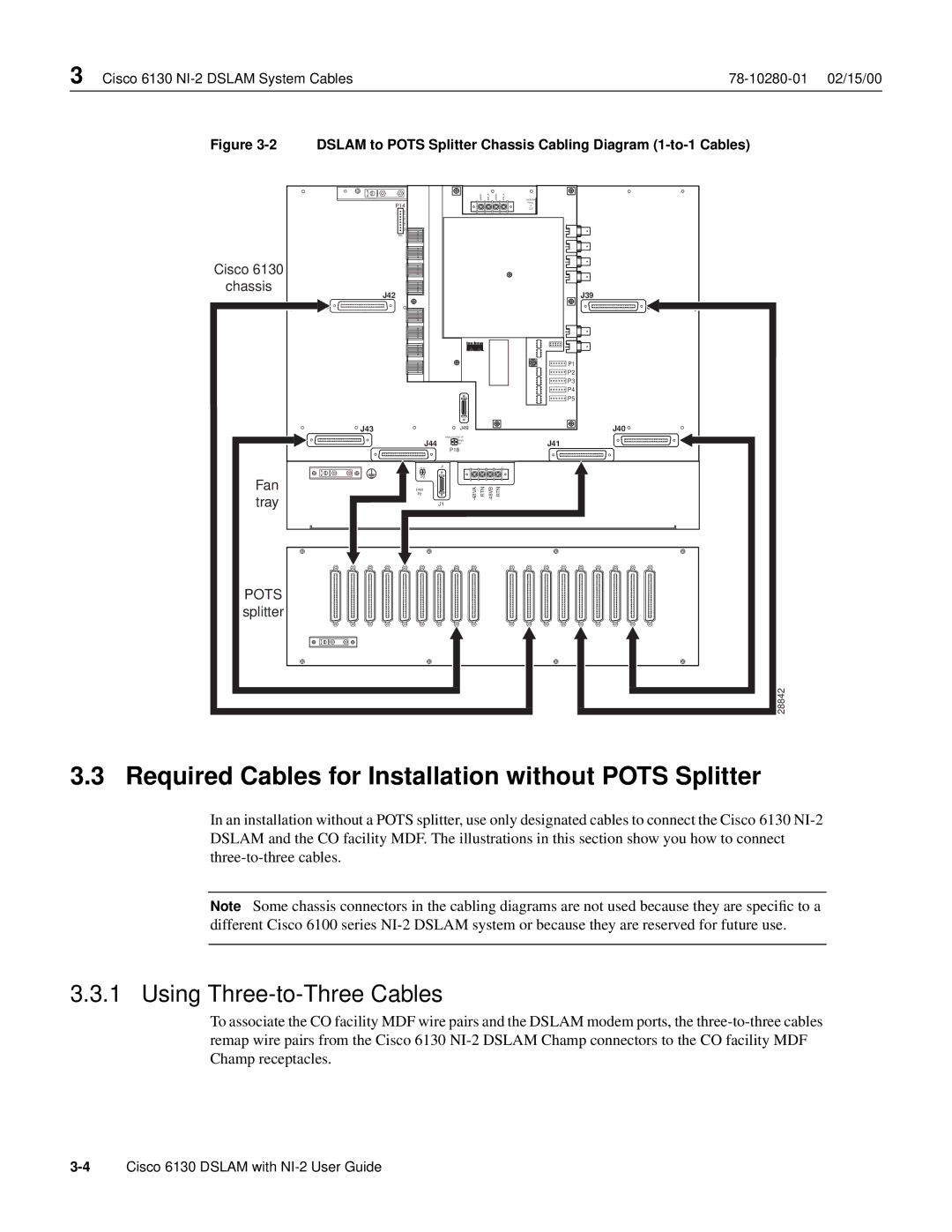 Cisco Systems 6130 appendix Required Cables for Installation without Pots Splitter, Using Three-to-Three Cables 