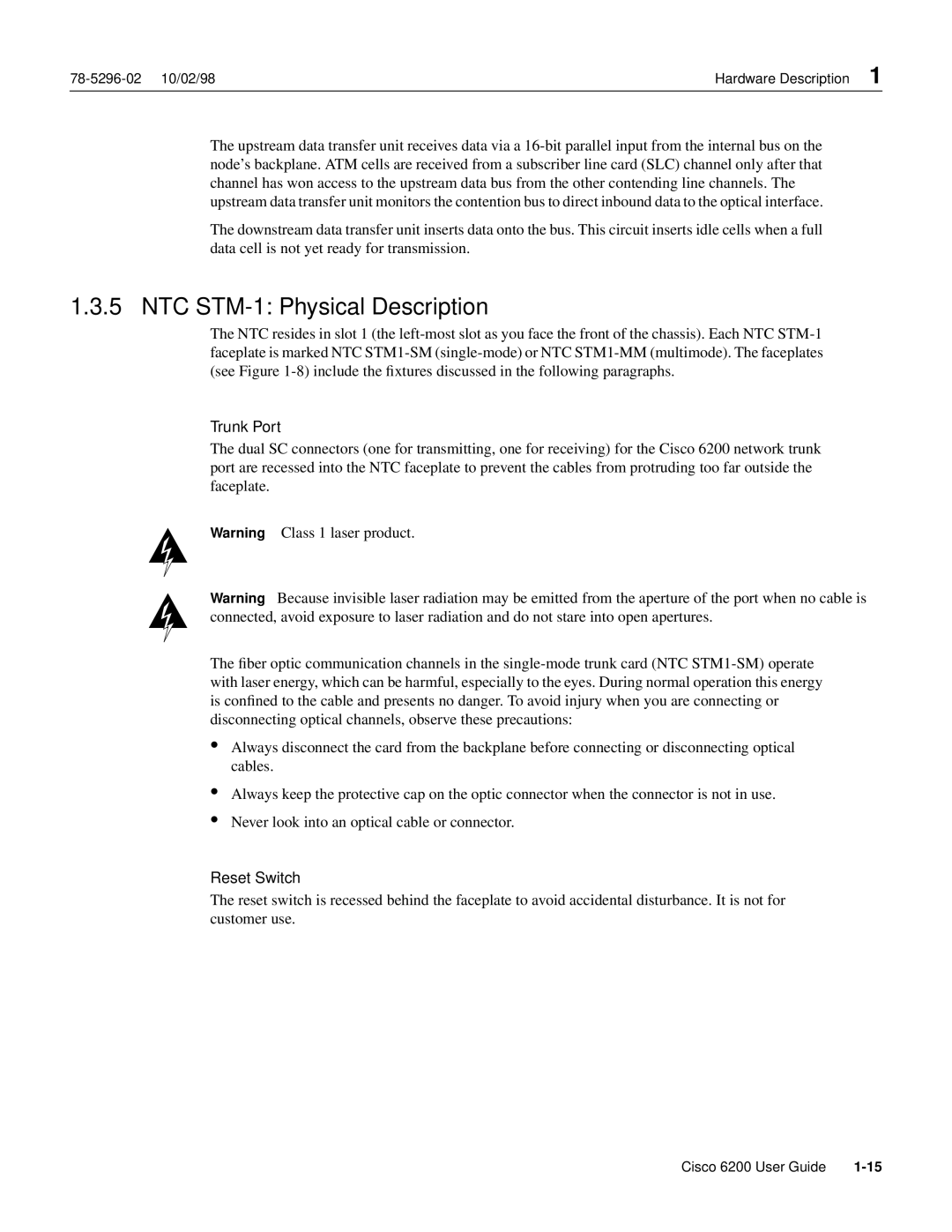 Cisco Systems 6200 appendix NTC STM-1 Physical Description, Trunk Port 