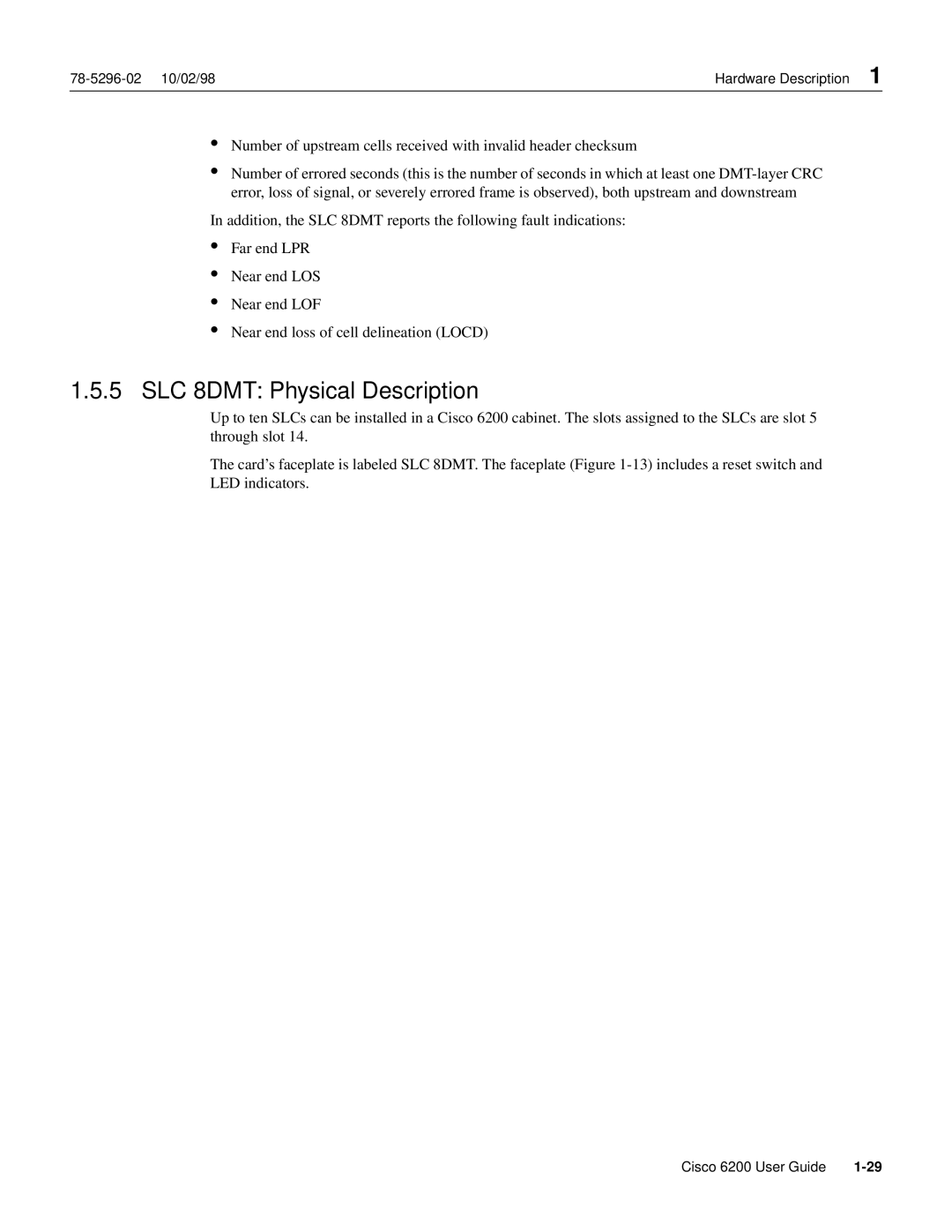 Cisco Systems 6200 appendix SLC 8DMT Physical Description 