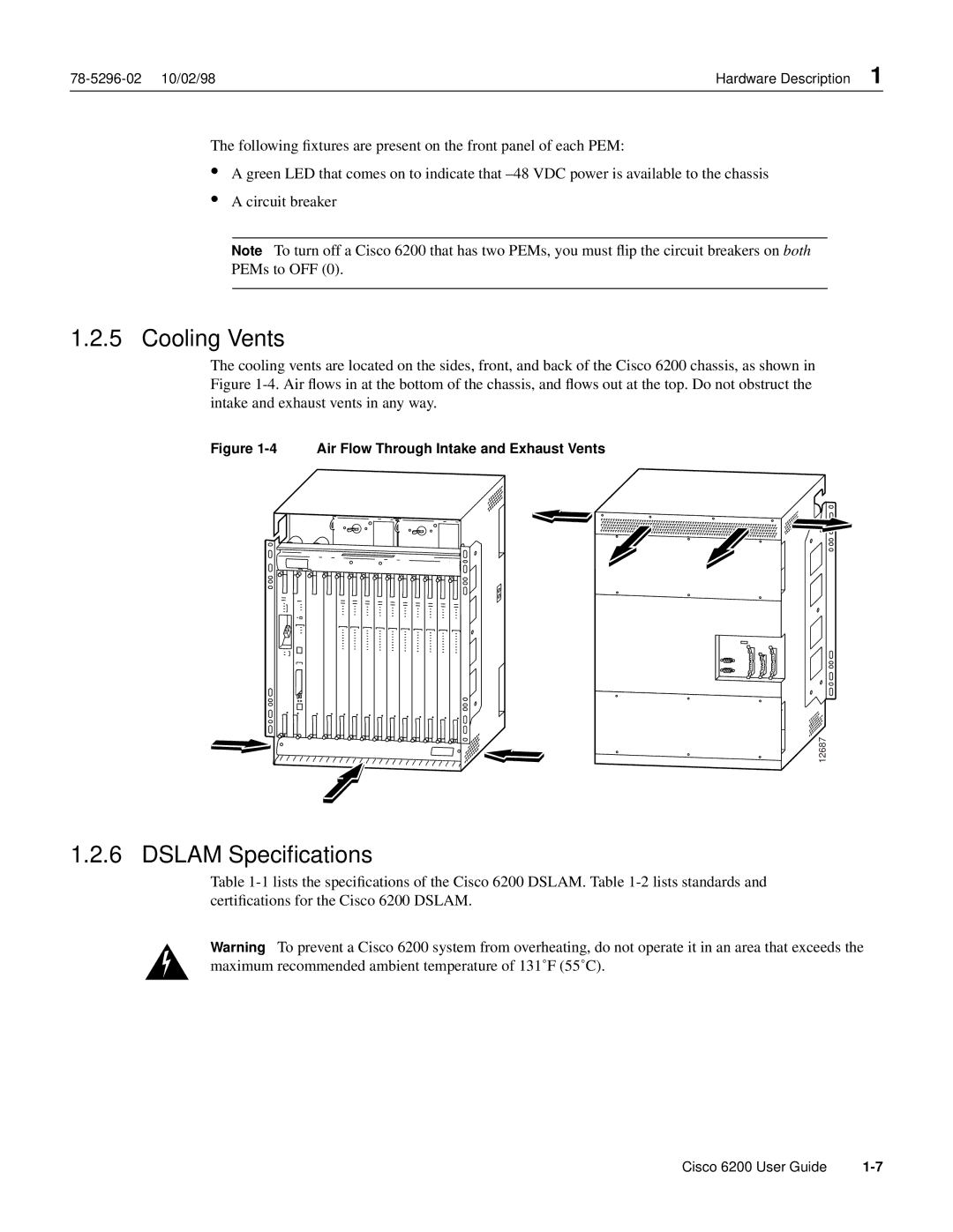 Cisco Systems 6200 appendix Cooling Vents, Dslam Speciﬁcations 