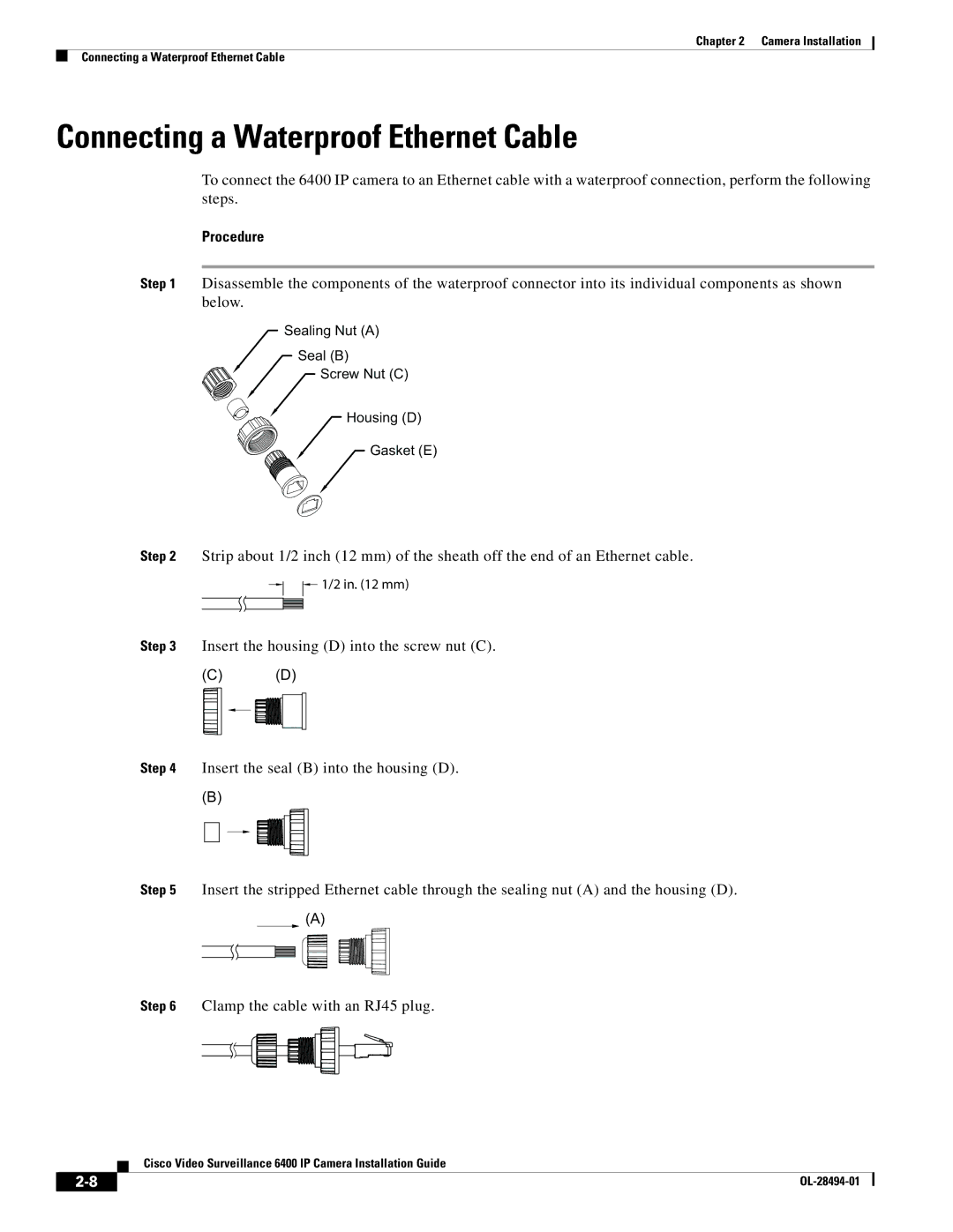 Cisco Systems 6400 manual Connecting a Waterproof Ethernet Cable, Procedure 