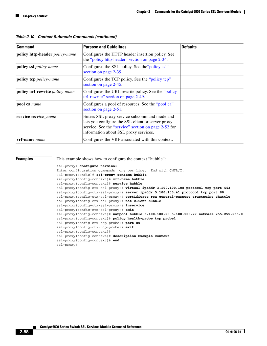 Cisco Systems 6500 Purpose and Guidelines, 2-88, Command, Defaults, the “policy http-header” section on page, Examples 