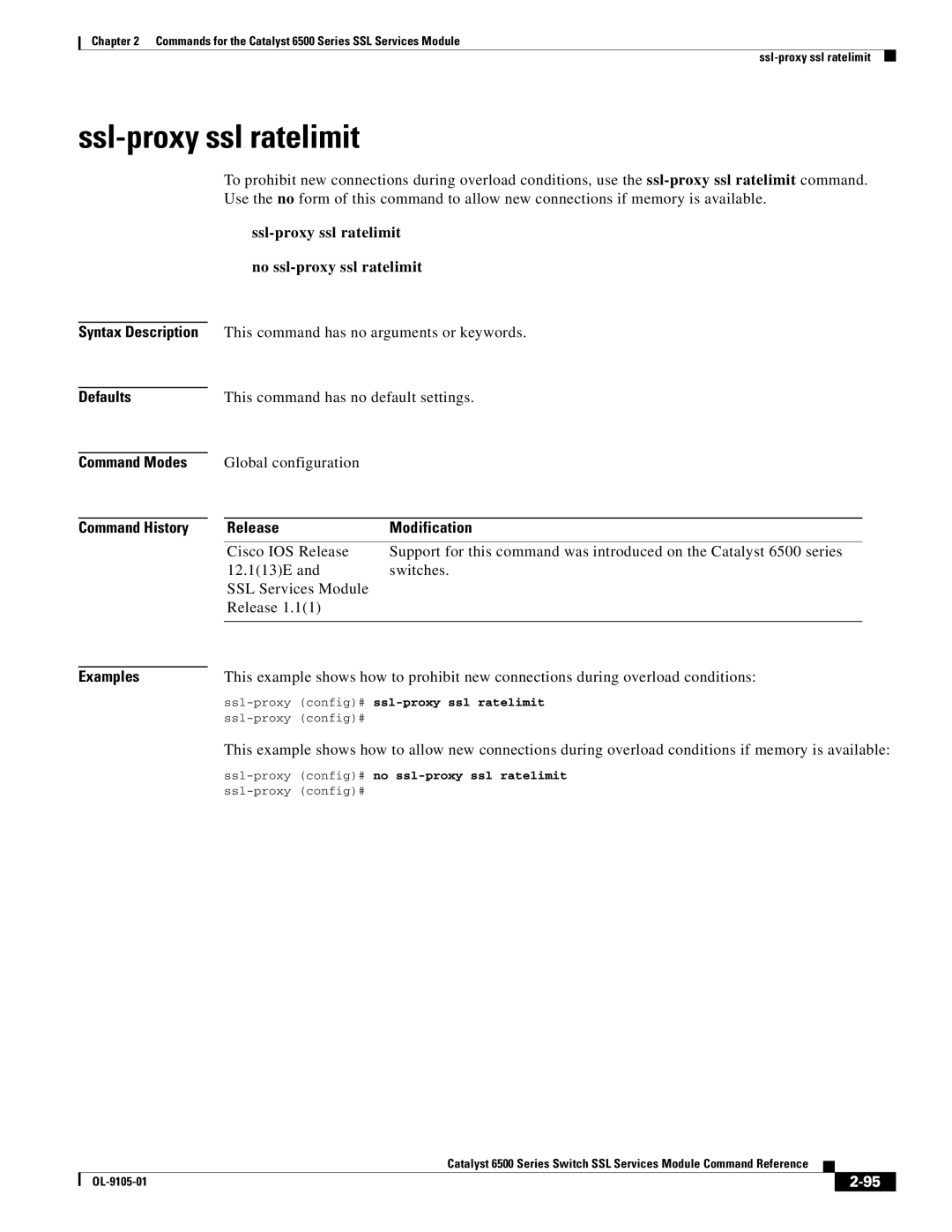 Cisco Systems 6500 manual Ssl-proxy ssl ratelimit No ssl-proxy ssl ratelimit, Ssl-proxy config# ssl-proxy ssl ratelimit 