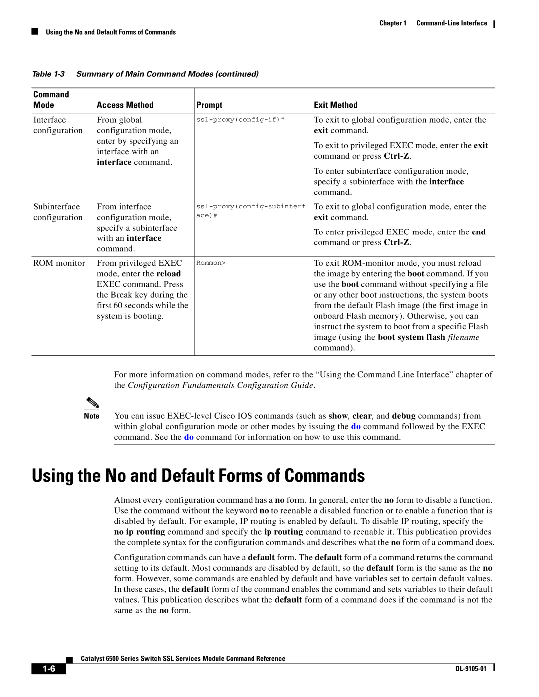 Cisco Systems 6500 manual Using the No and Default Forms of Commands, Interface command, With an interface 