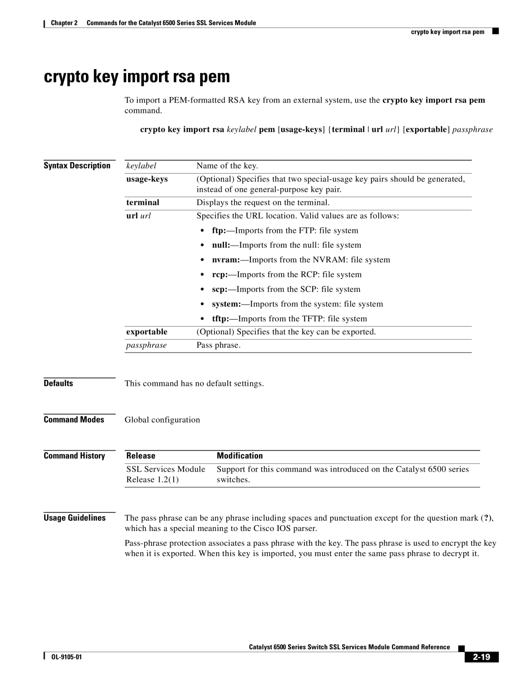 Cisco Systems 6500 manual Crypto key import rsa pem, Instead of one general-purpose key pair 