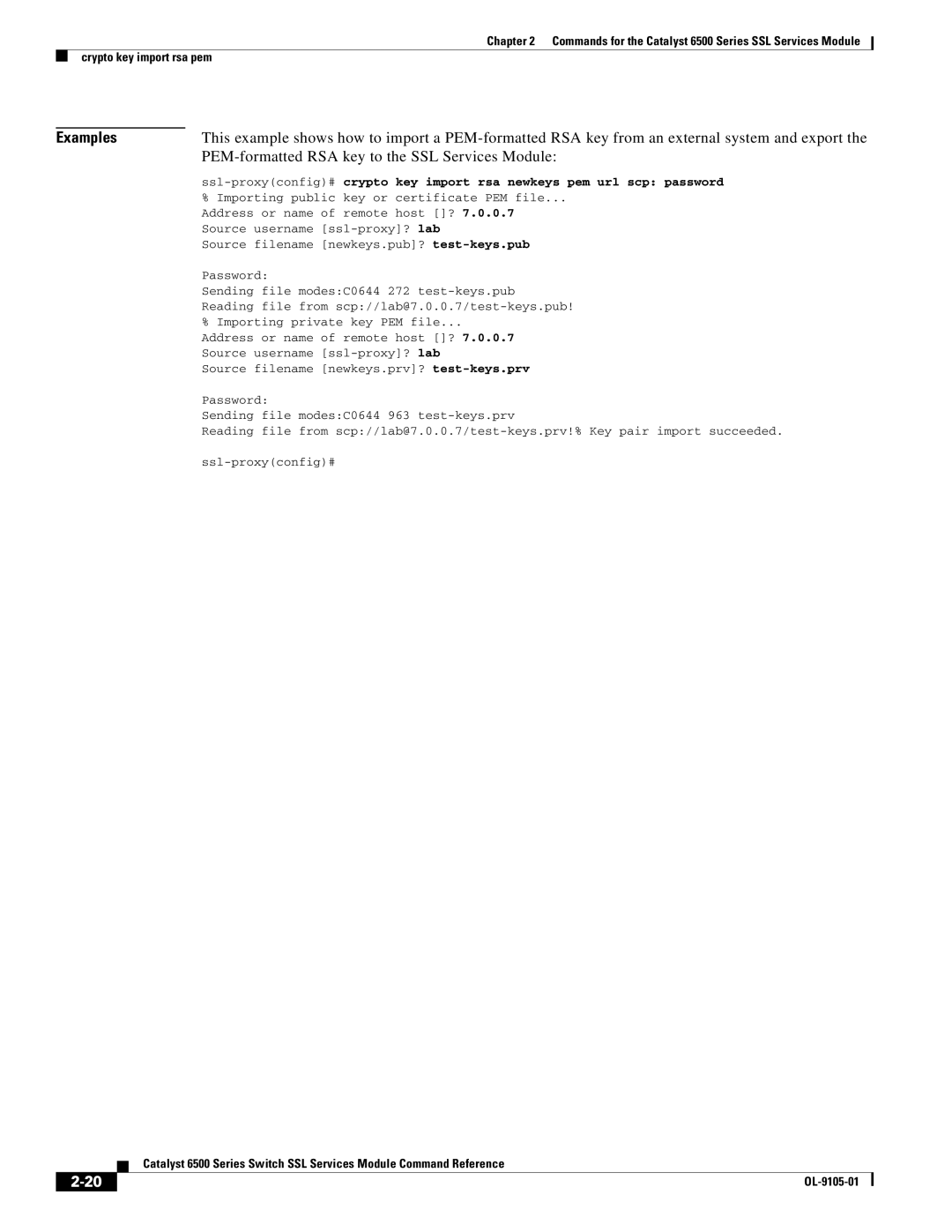 Cisco Systems 6500 manual PEM-formatted RSA key to the SSL Services Module 