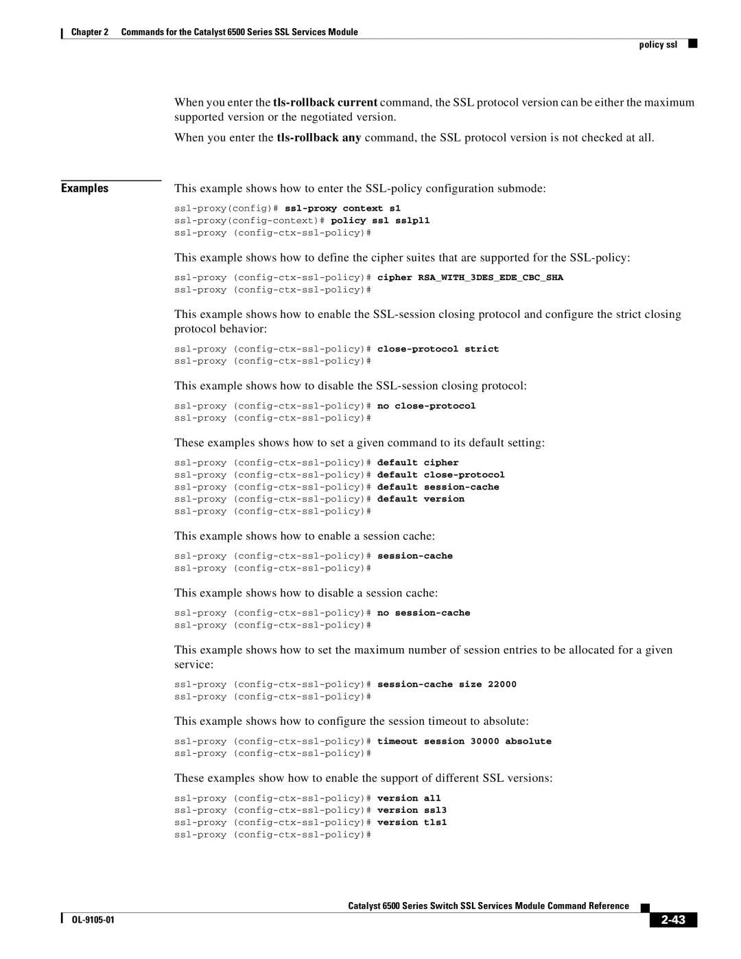 Cisco Systems 6500 This example shows how to enable a session cache, This example shows how to disable a session cache 