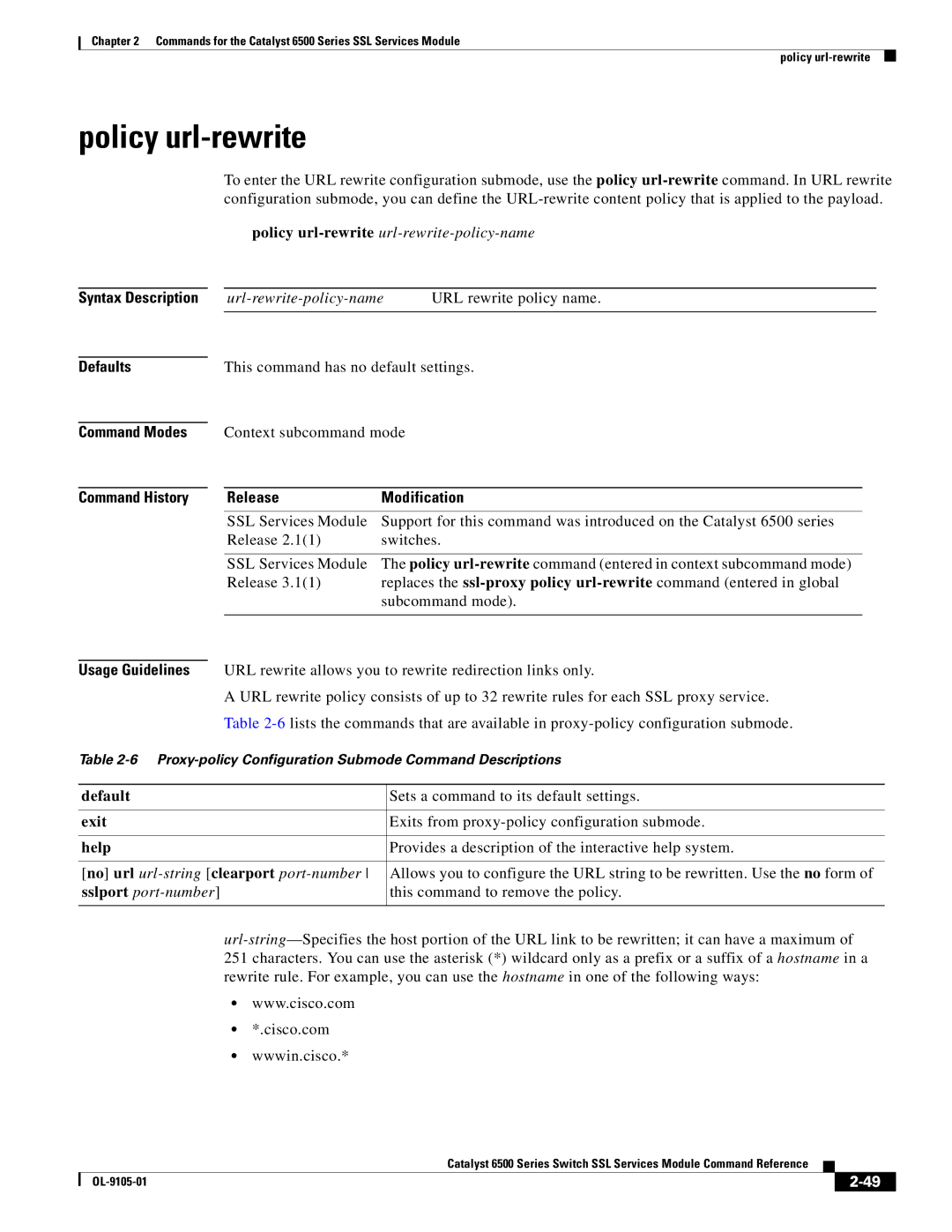 Cisco Systems 6500 manual Policy url-rewrite 