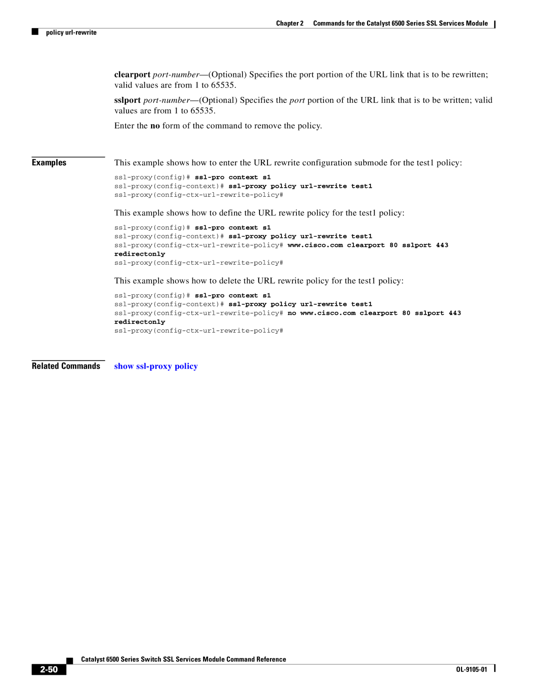 Cisco Systems 6500 manual Ssl-proxyconfig-context#ssl-proxy policy url-rewrite test1, Redirectonly 