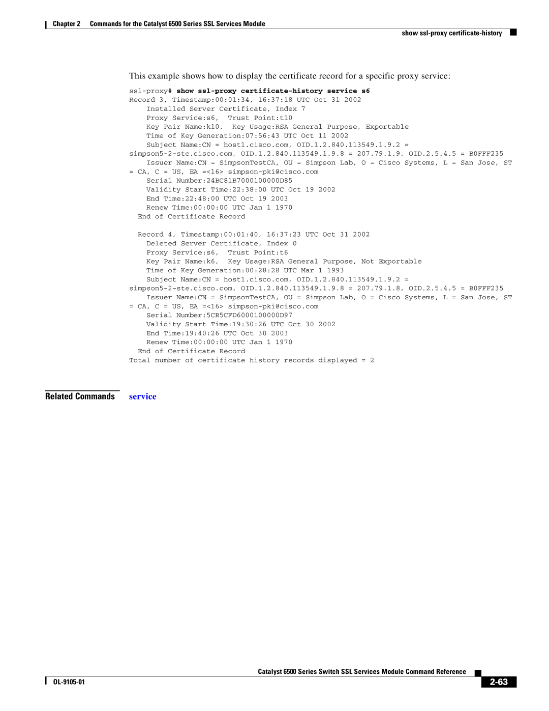 Cisco Systems 6500 manual Related Commands service 