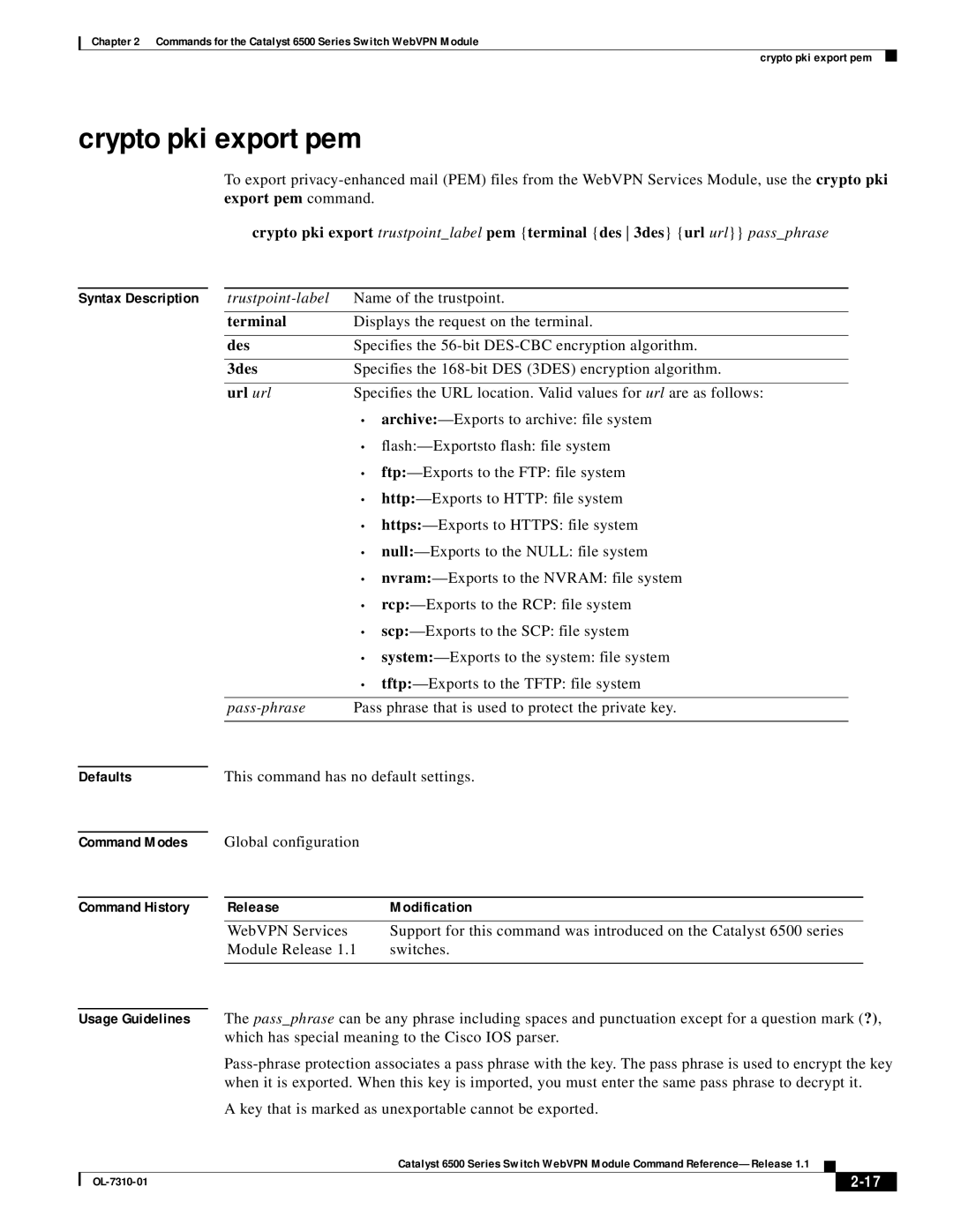 Cisco Systems 6500 manual Crypto pki export pem 