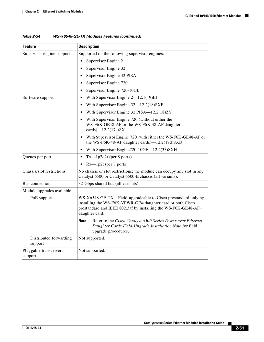 Cisco Systems 6500 manual Daughter Cards Field-Upgrade Installation Note for field 