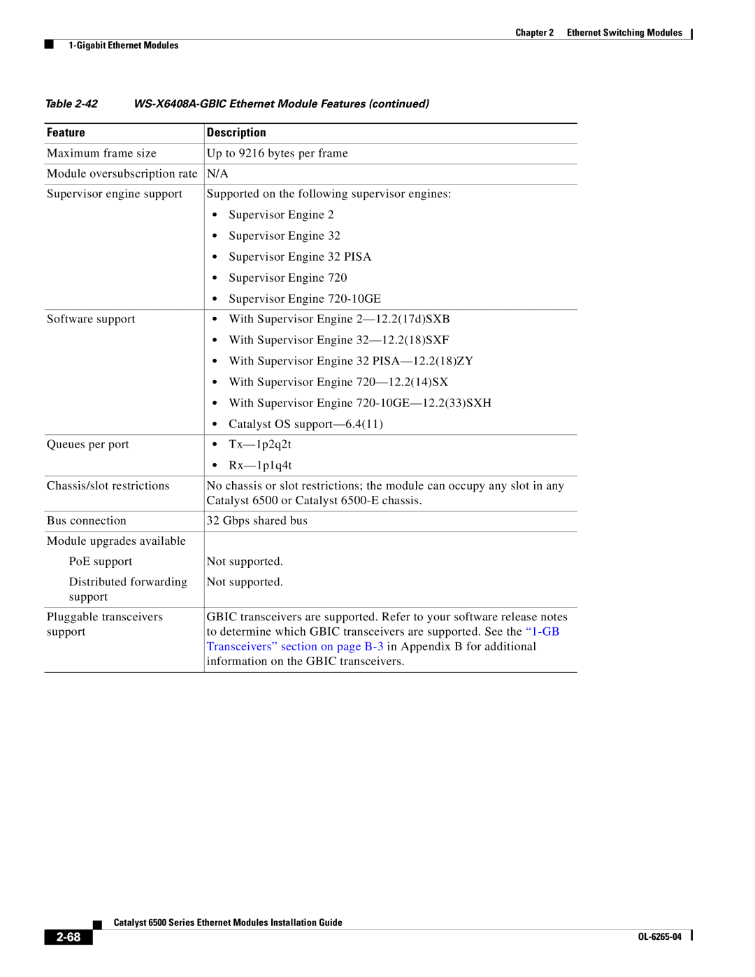 Cisco Systems 6500 manual Information on the Gbic transceivers 