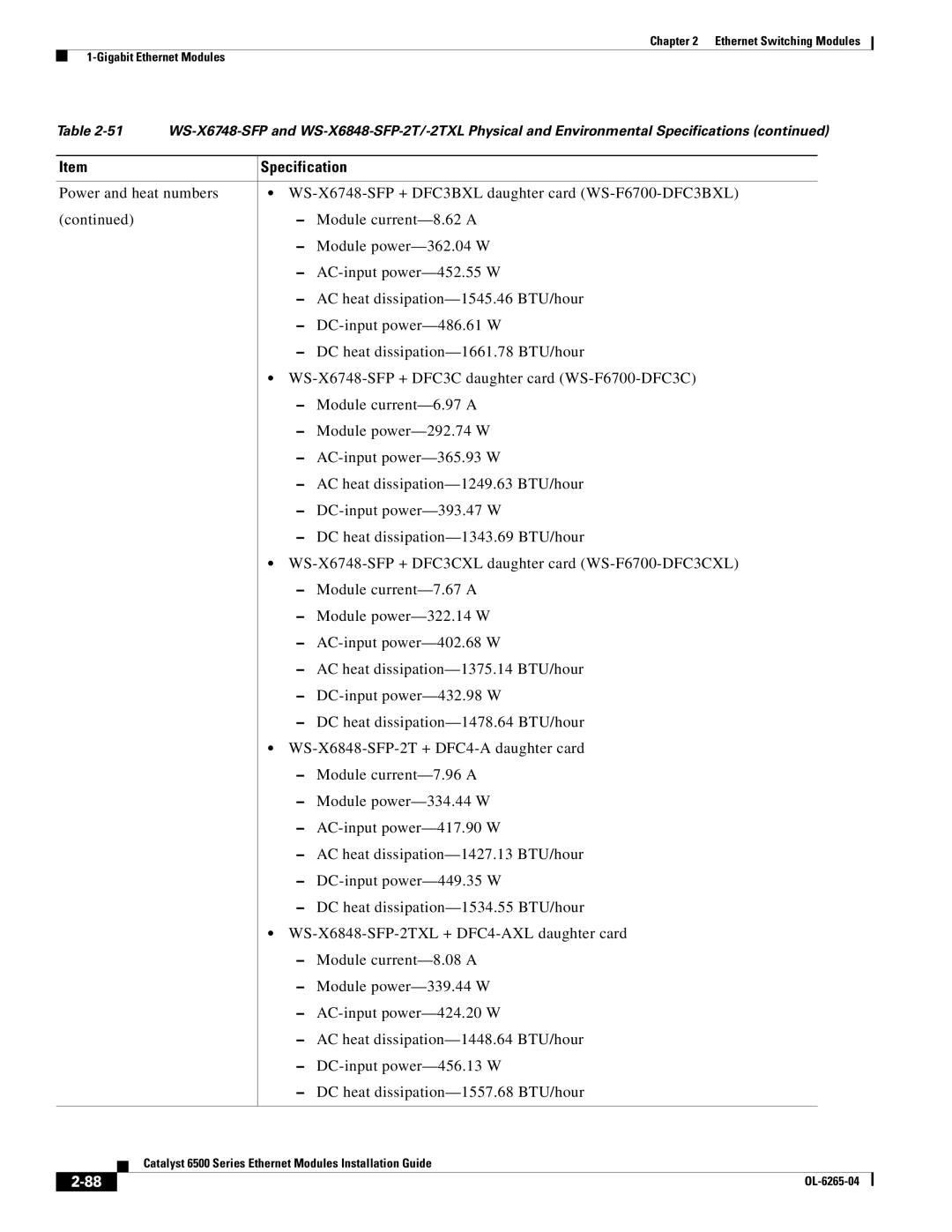 Cisco Systems 6500 manual Specification 