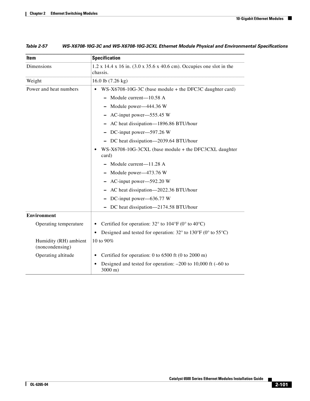 Cisco Systems 6500 manual Specification, 101 