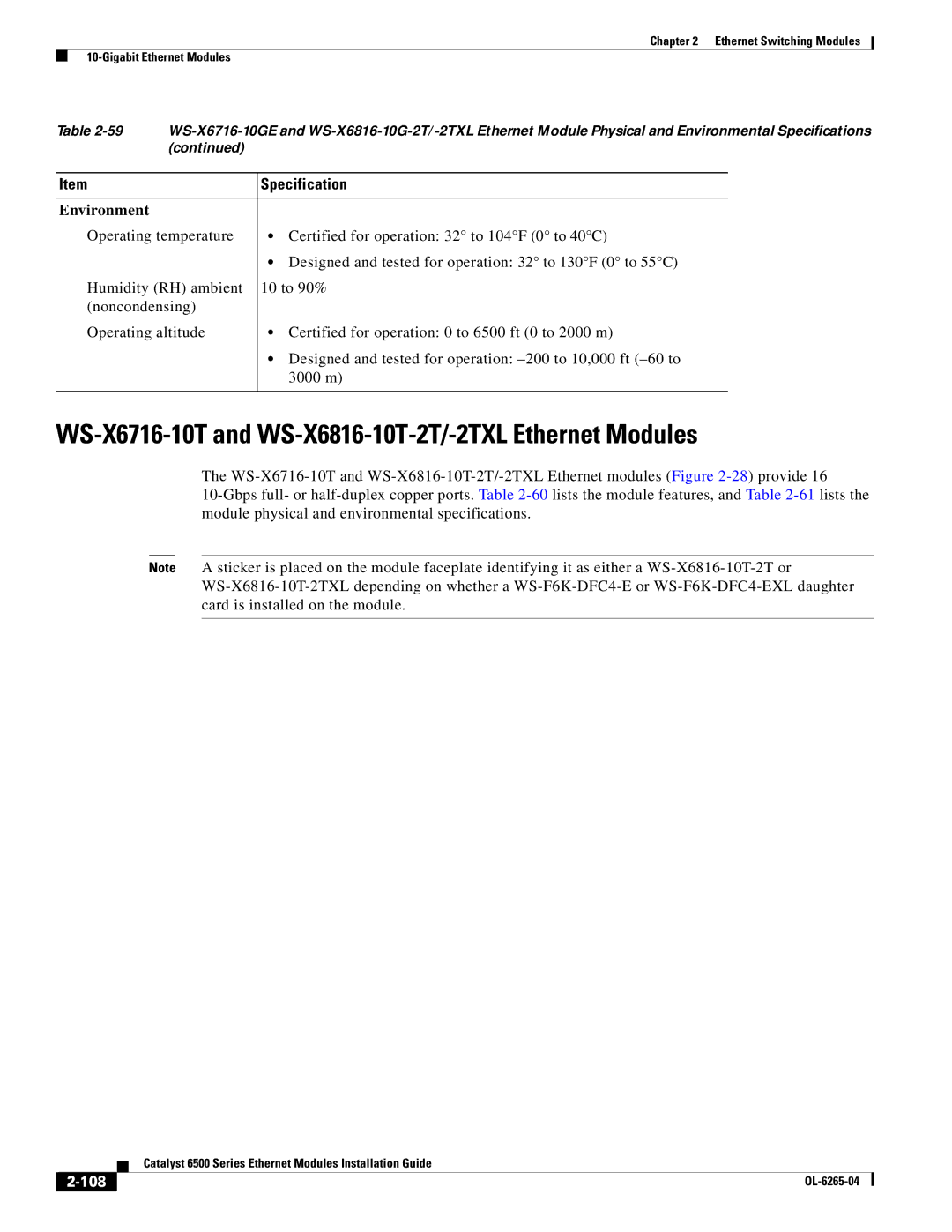 Cisco Systems 6500 manual WS-X6716-10T and WS-X6816-10T-2T/-2TXL Ethernet Modules, 108 