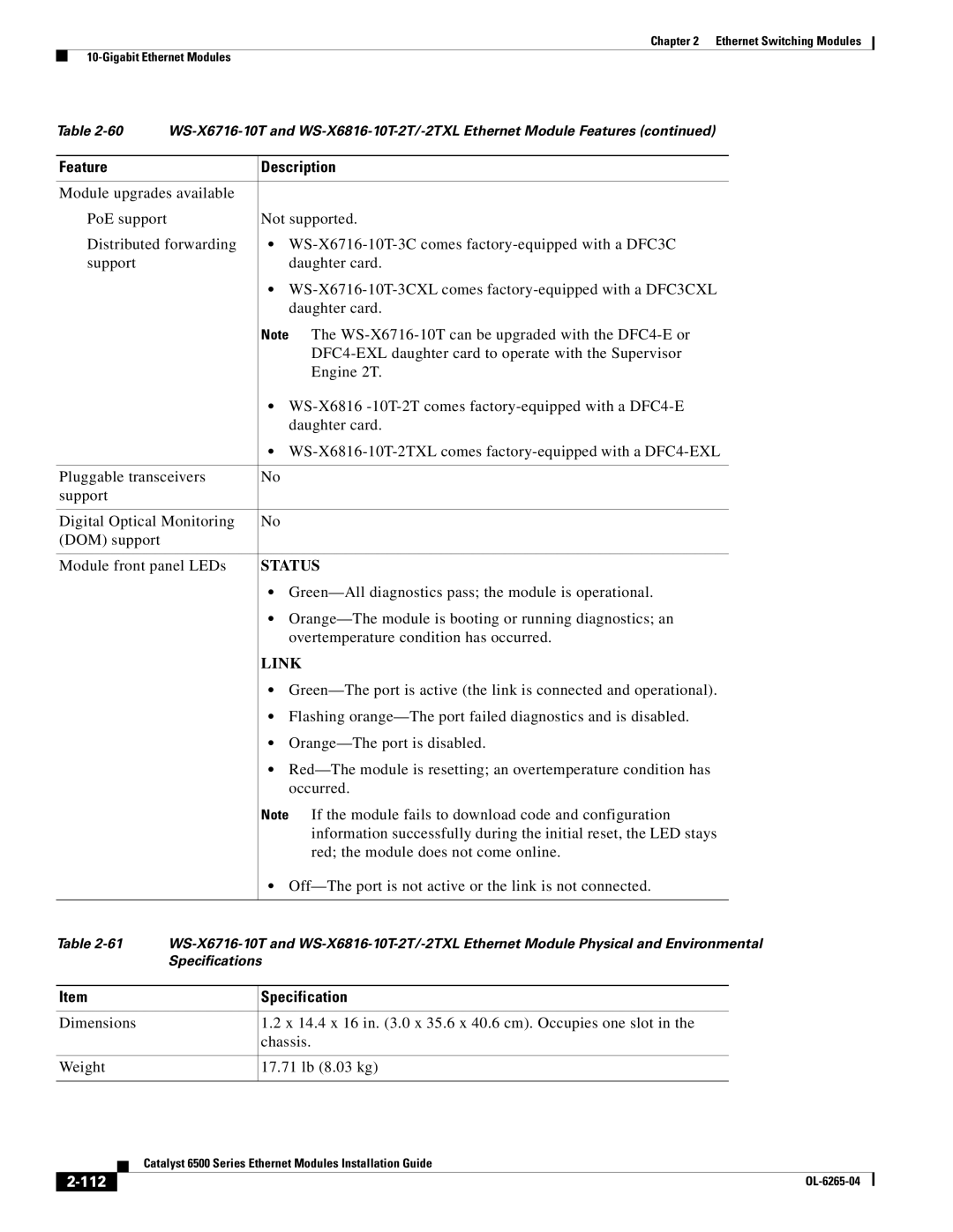 Cisco Systems 6500 manual Specification, 112 