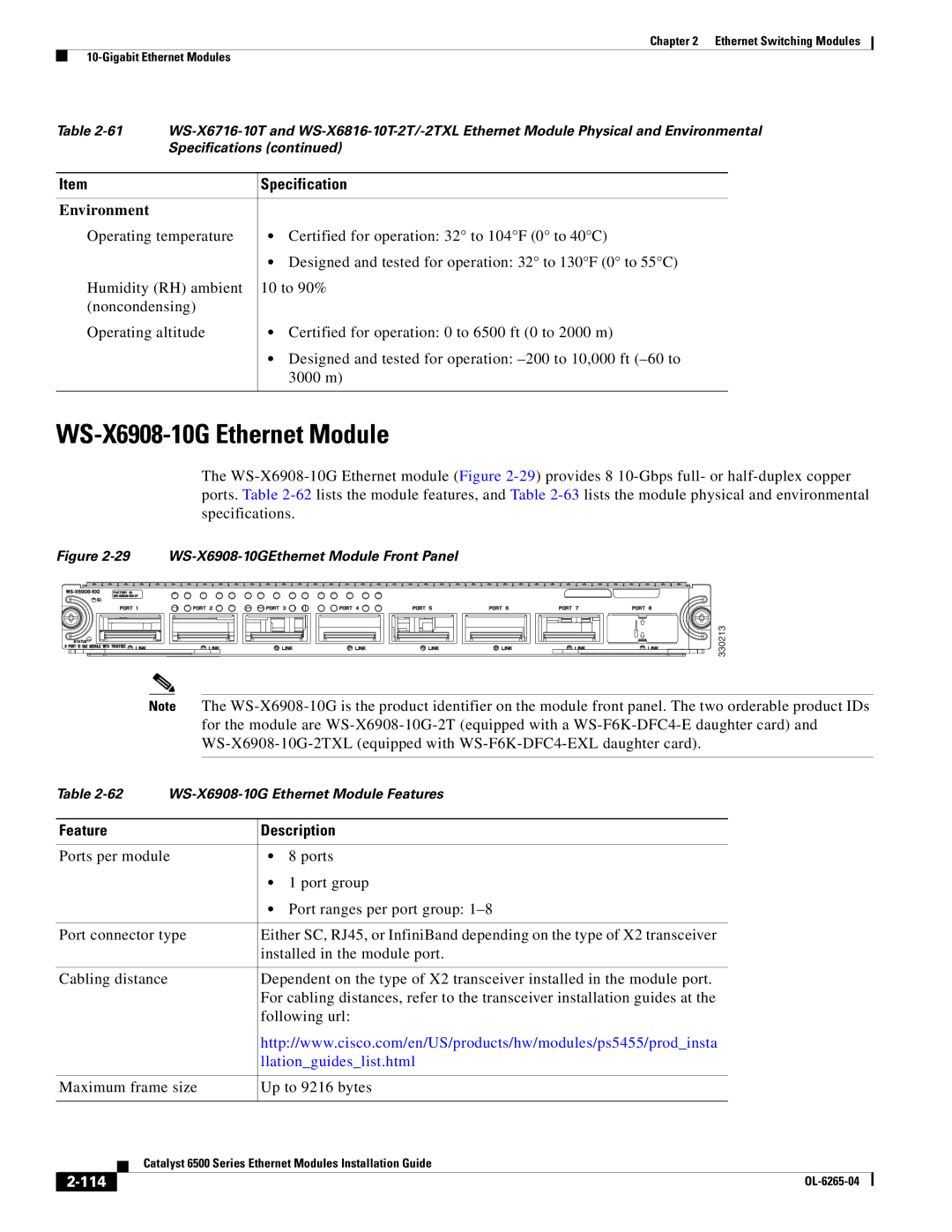 Cisco Systems 6500 manual WS-X6908-10G Ethernet Module, 114 