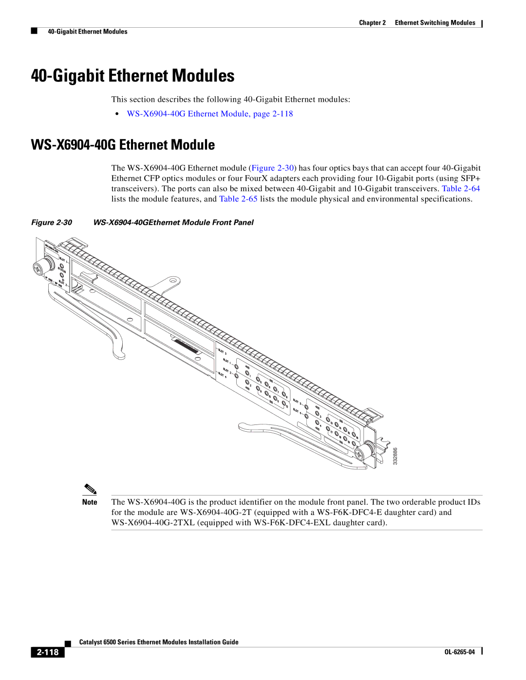 Cisco Systems 6500 manual WS-X6904-40G Ethernet Module, 118 