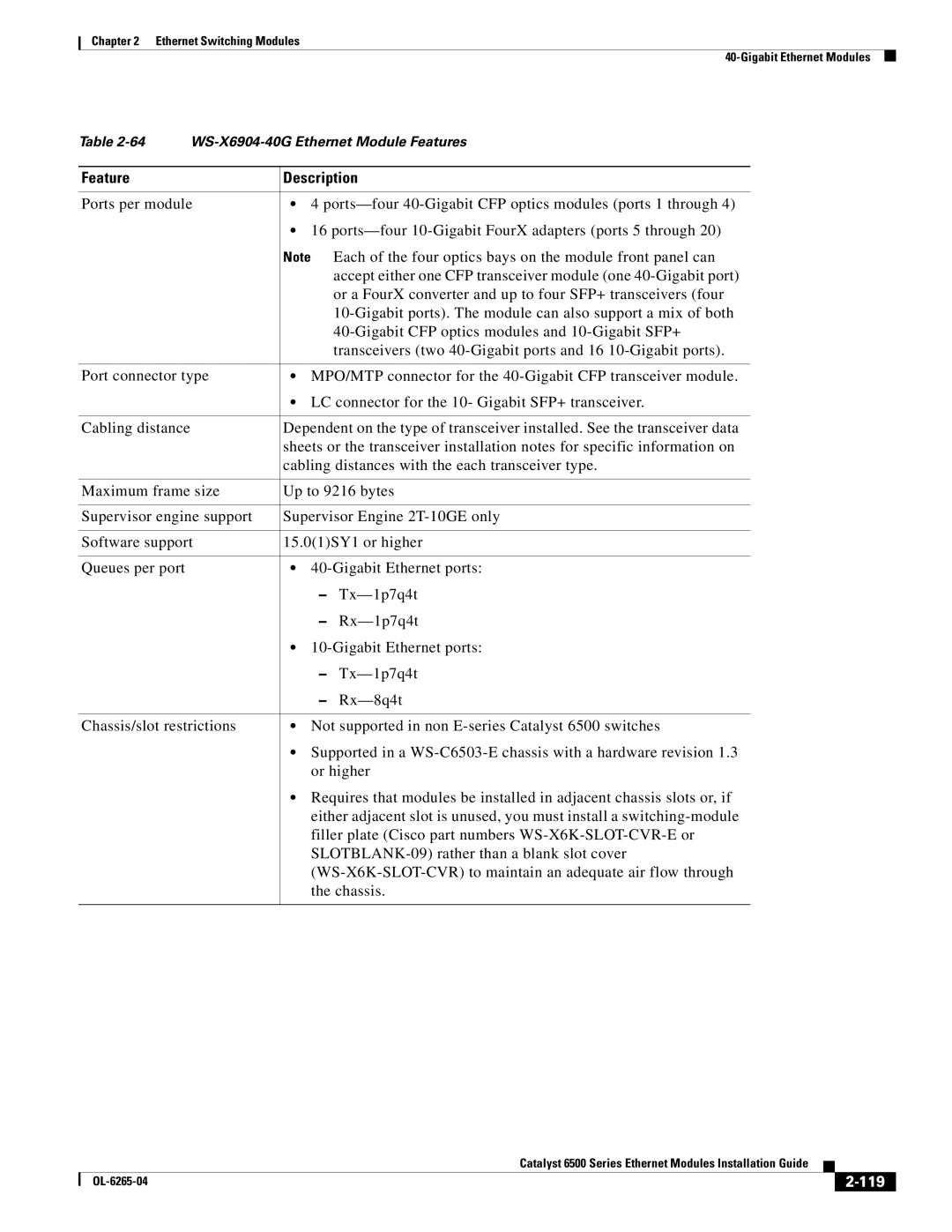 Cisco Systems 6500 manual Feature Description, 119 