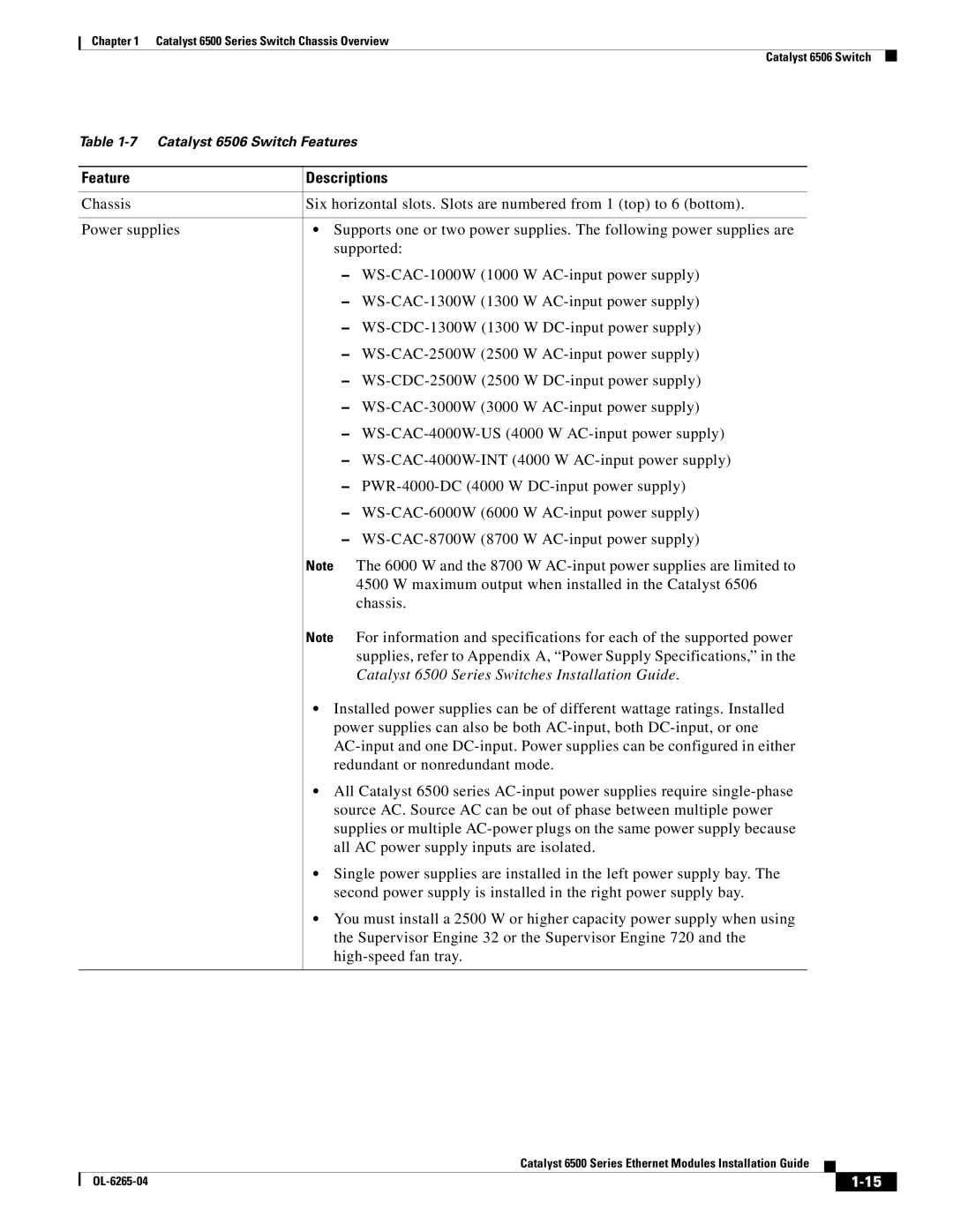 Cisco Systems 6500 manual Feature Descriptions, High-speed fan tray 