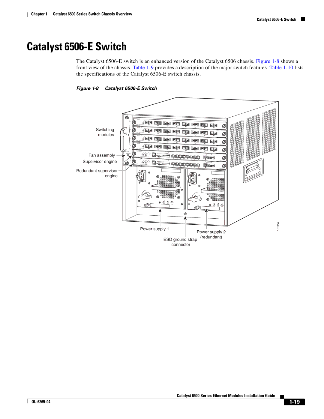 Cisco Systems 6500 manual Catalyst 6506-E Switch, Fan assembly Supervisor engine Redundant supervisor engine 