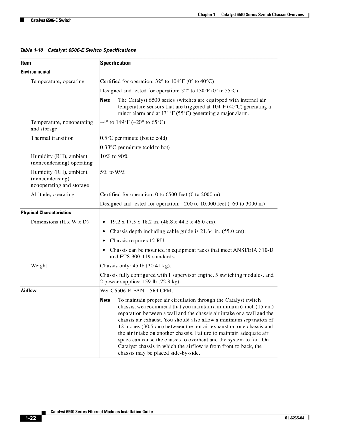 Cisco Systems 6500 manual WS-C6506-E-FAN-564 CFM 