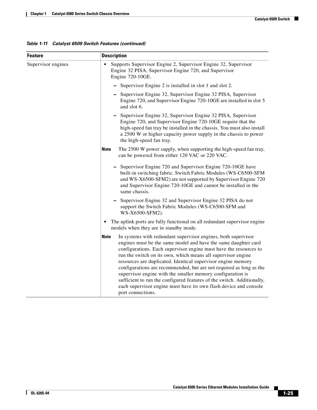 Cisco Systems 6500 manual Feature Description 