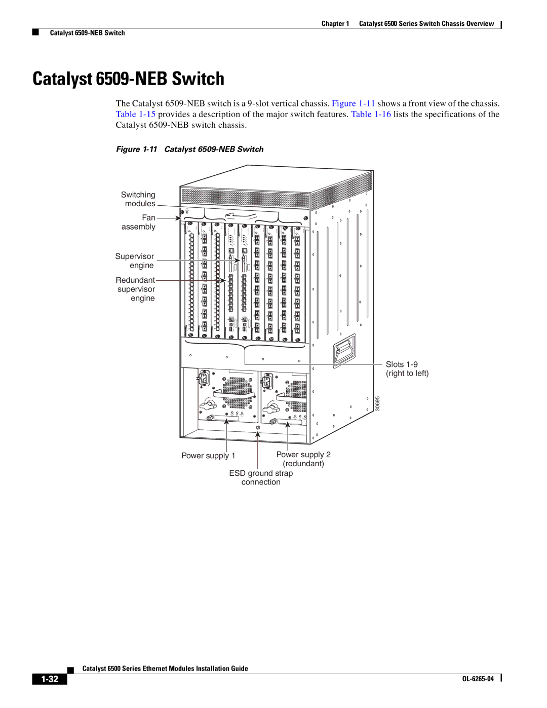 Cisco Systems 6500 manual Catalyst 6509-NEB Switch, Redundant ESD ground strap Connection 