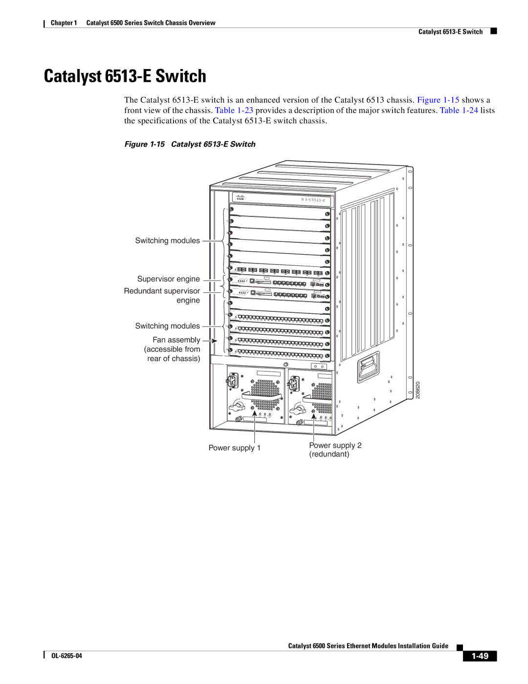 Cisco Systems 6500 manual Catalyst 6513-E Switch, Power supply Power supply 2 redundant 