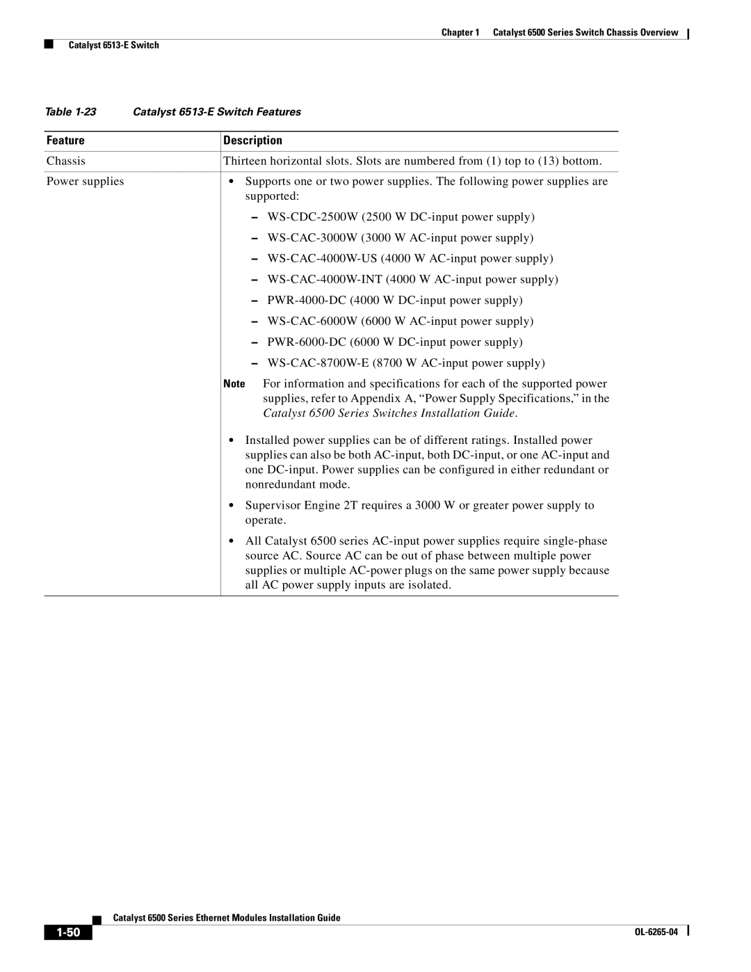 Cisco Systems 6500 manual Catalyst 6513-E Switch Features 