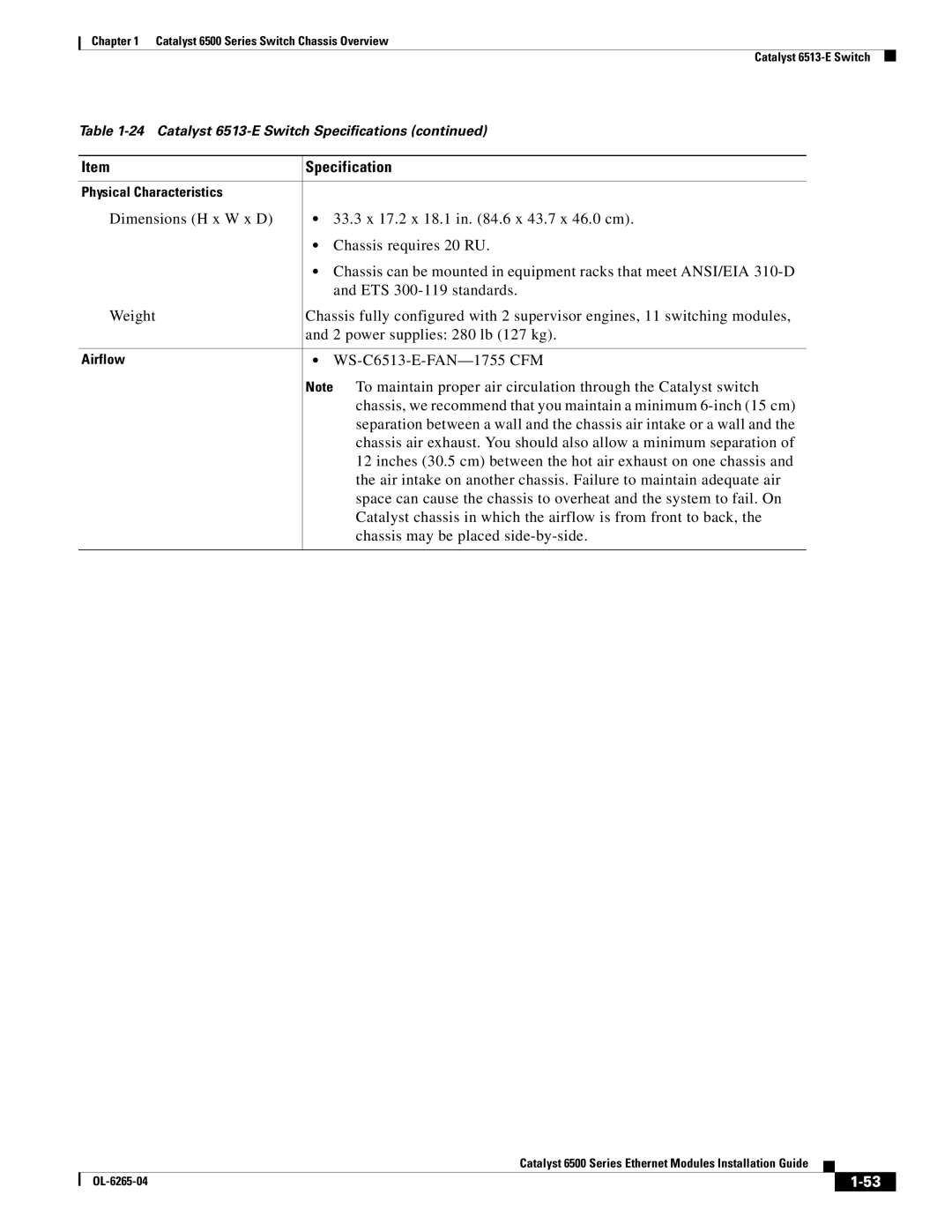 Cisco Systems 6500 manual WS-C6513-E-FAN-1755 CFM 