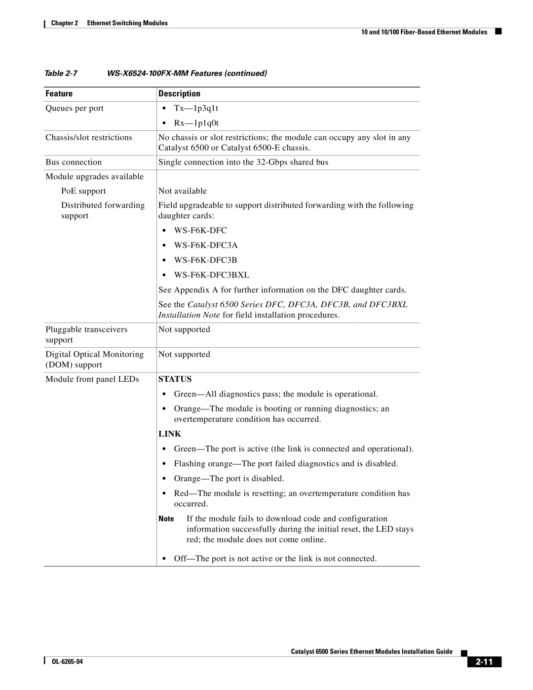 Cisco Systems manual See the Catalyst 6500 Series DFC, DFC3A, DFC3B, and DFC3BXL 