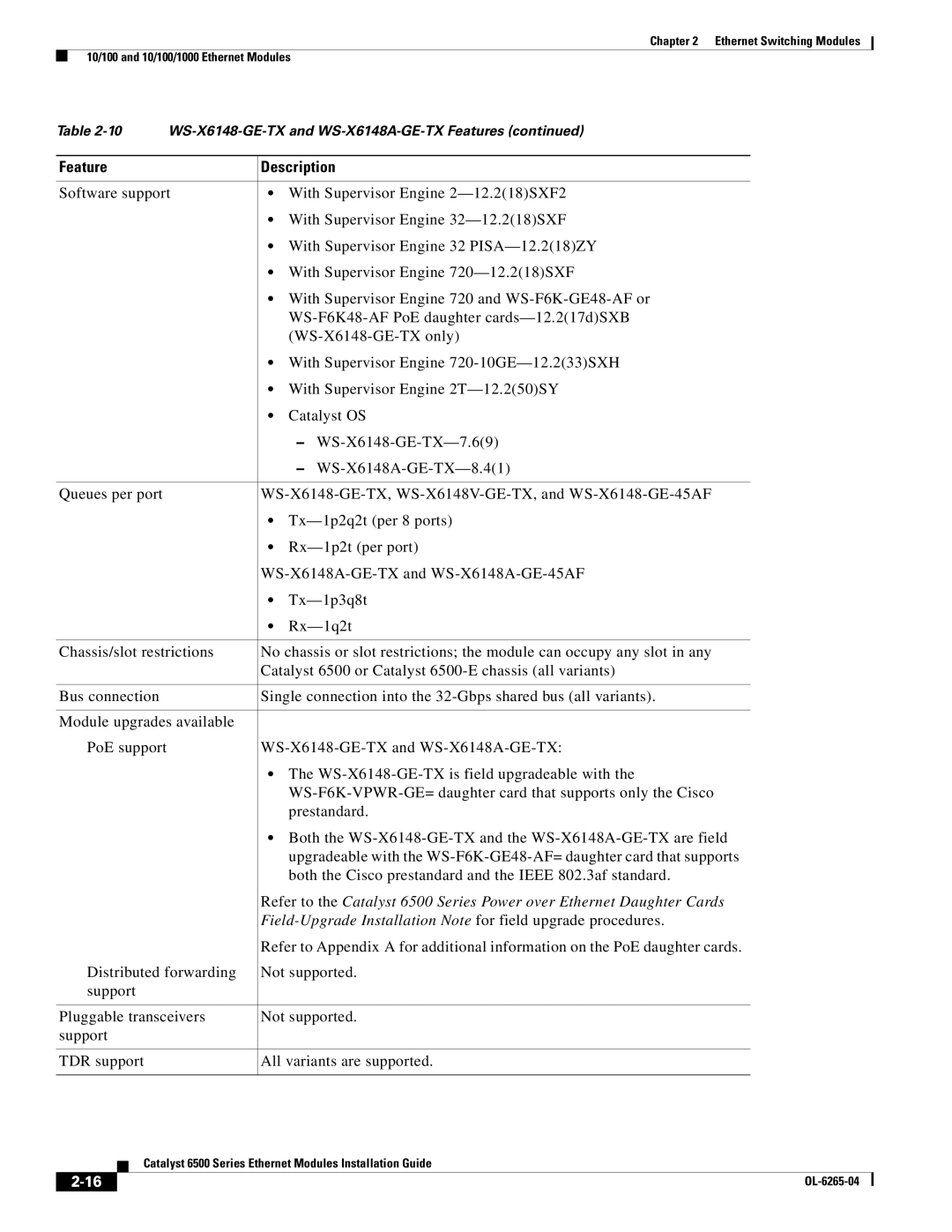 Cisco Systems 6500 manual Field-Upgrade Installation Note for field upgrade procedures 