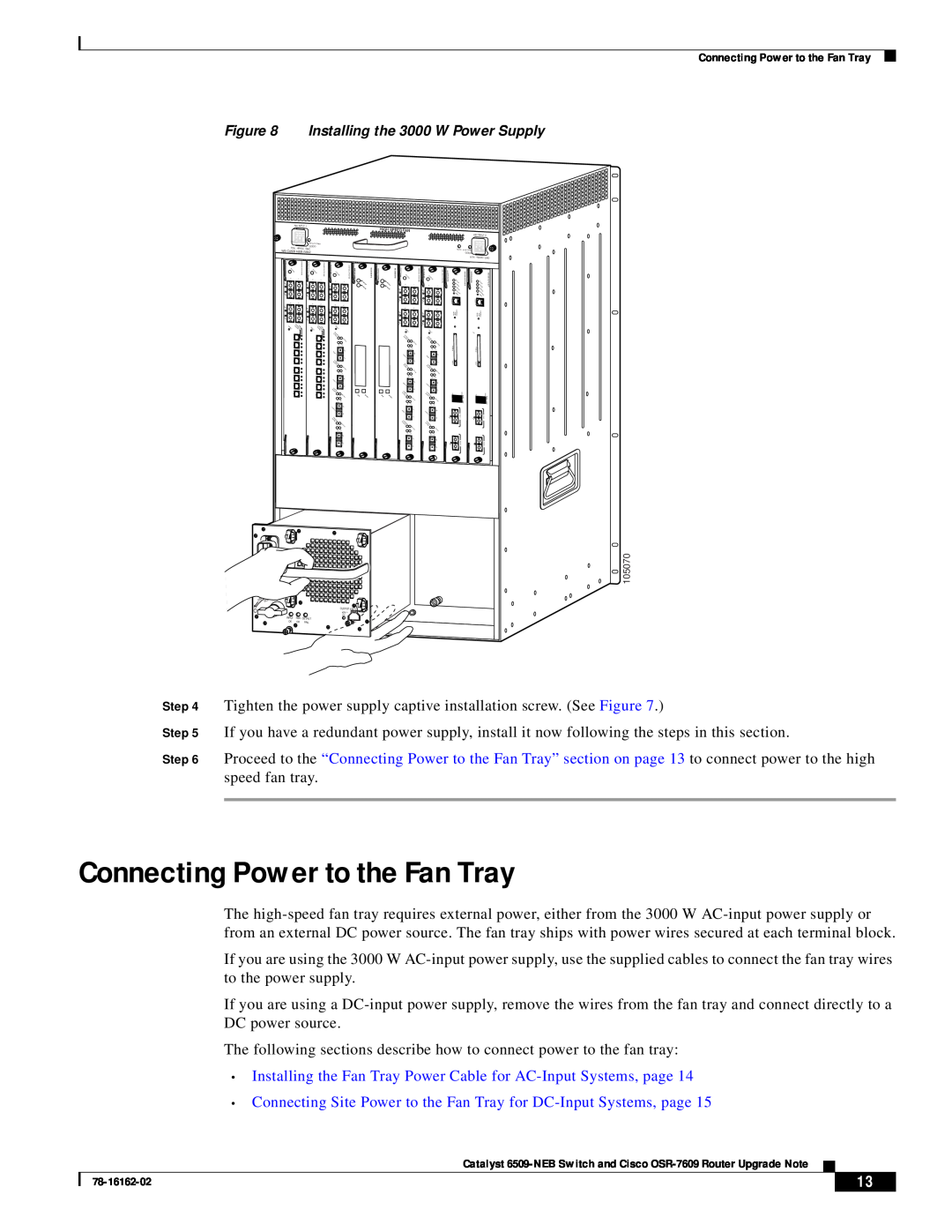 Cisco Systems OSR-7609 Connecting Power to the Fan Tray, Installing the Fan Tray Power Cable for AC-Input Systems, page 