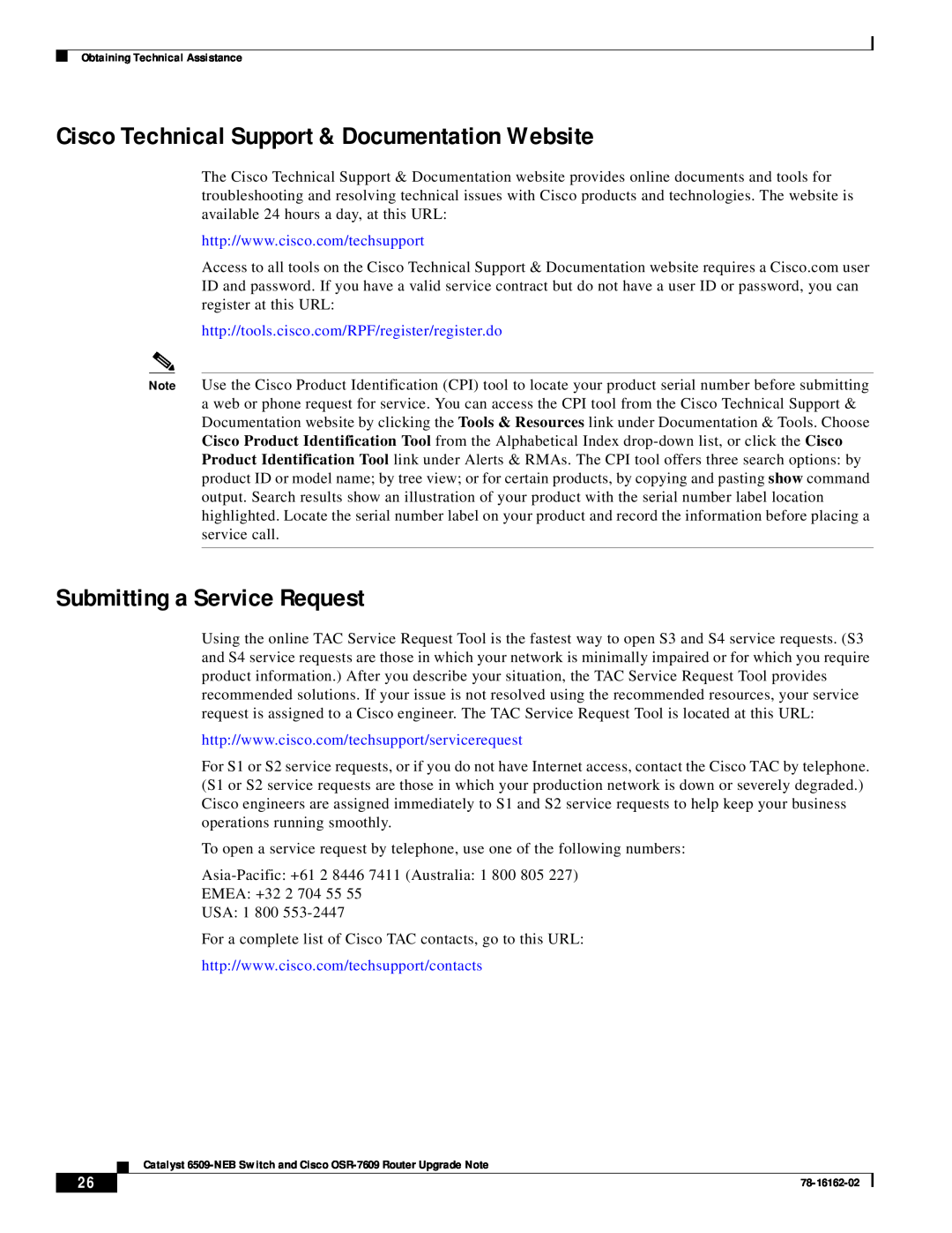 Cisco Systems 6509-NEB, OSR-7609 manual Cisco Technical Support & Documentation Website, Submitting a Service Request 