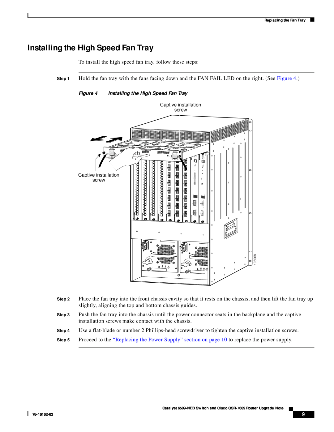 Cisco Systems OSR-7609, 6509-NEB manual Installing the High Speed Fan Tray 