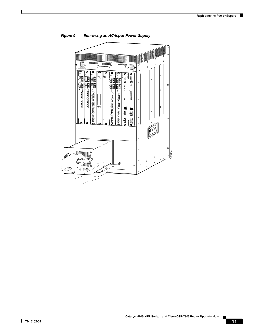 Cisco Systems OSR-7609, 6509-NEB manual Removing an AC-Input Power Supply 